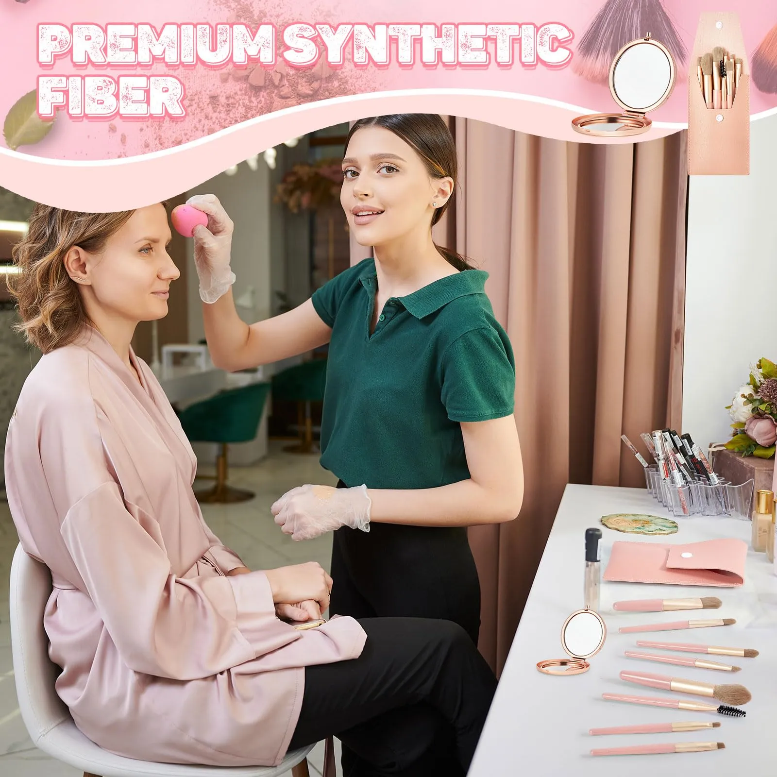 Domensi 8 Set Mini Travel Makeup Brush Set bulk makeup brushes with Bag Bridesmaid Mirrors Wedding Gift Magnifying Compact Pocket Mirror for Women Bridal Shower Proposal Party Favors
