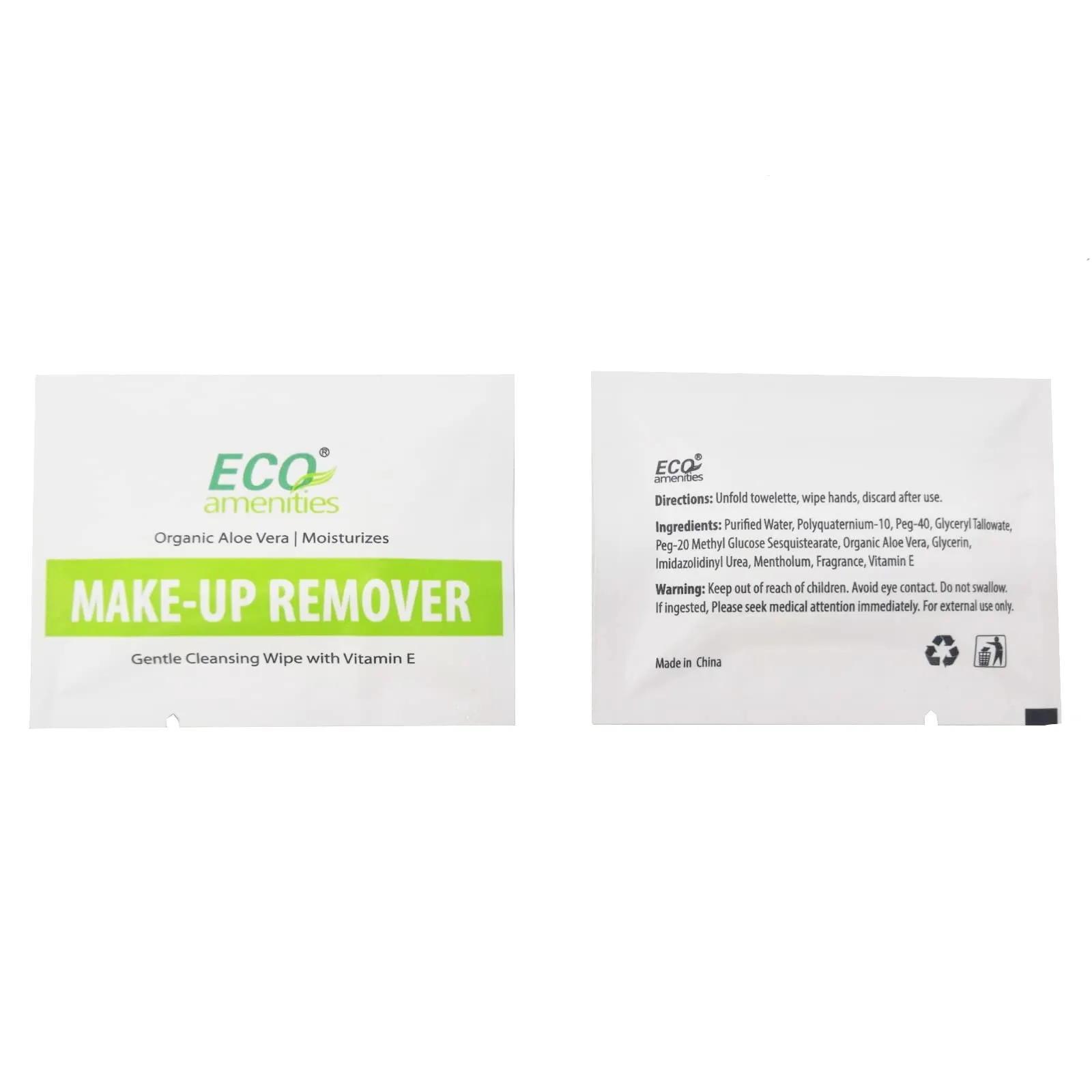 ECO Amenities 180 Count Makeup Remover Wipes with Aloe Vera and Vitamin E Individually Wrapped Facial Towelettes Skin Cleansing Wipes