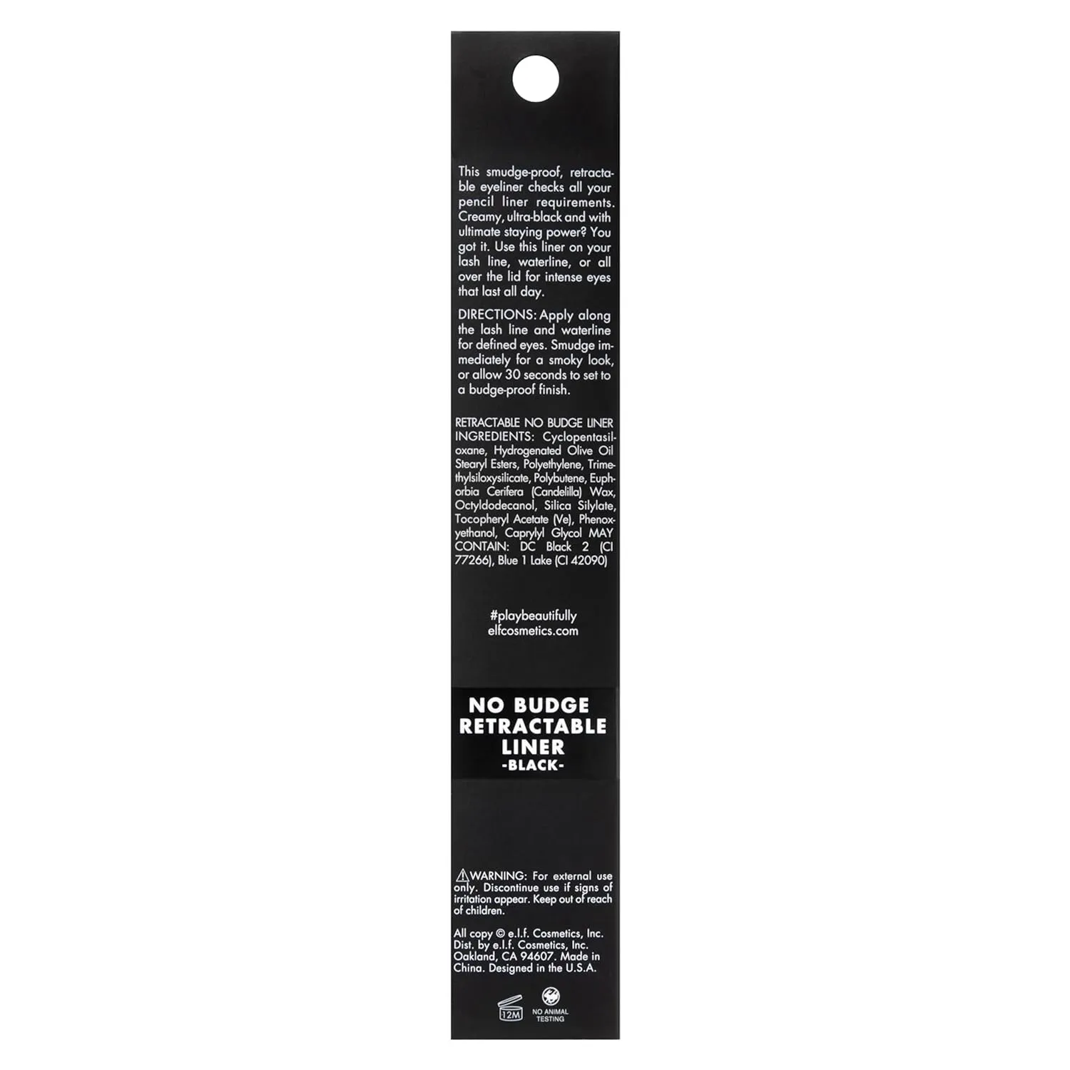 e.l.f. No Budge Retractable Eyeliner, Creamy, Ultra-Pigmented & Waterproof, Creates Bold & Defined Lines, Vegan & Cruelty-Free, Black 0.006 Oz