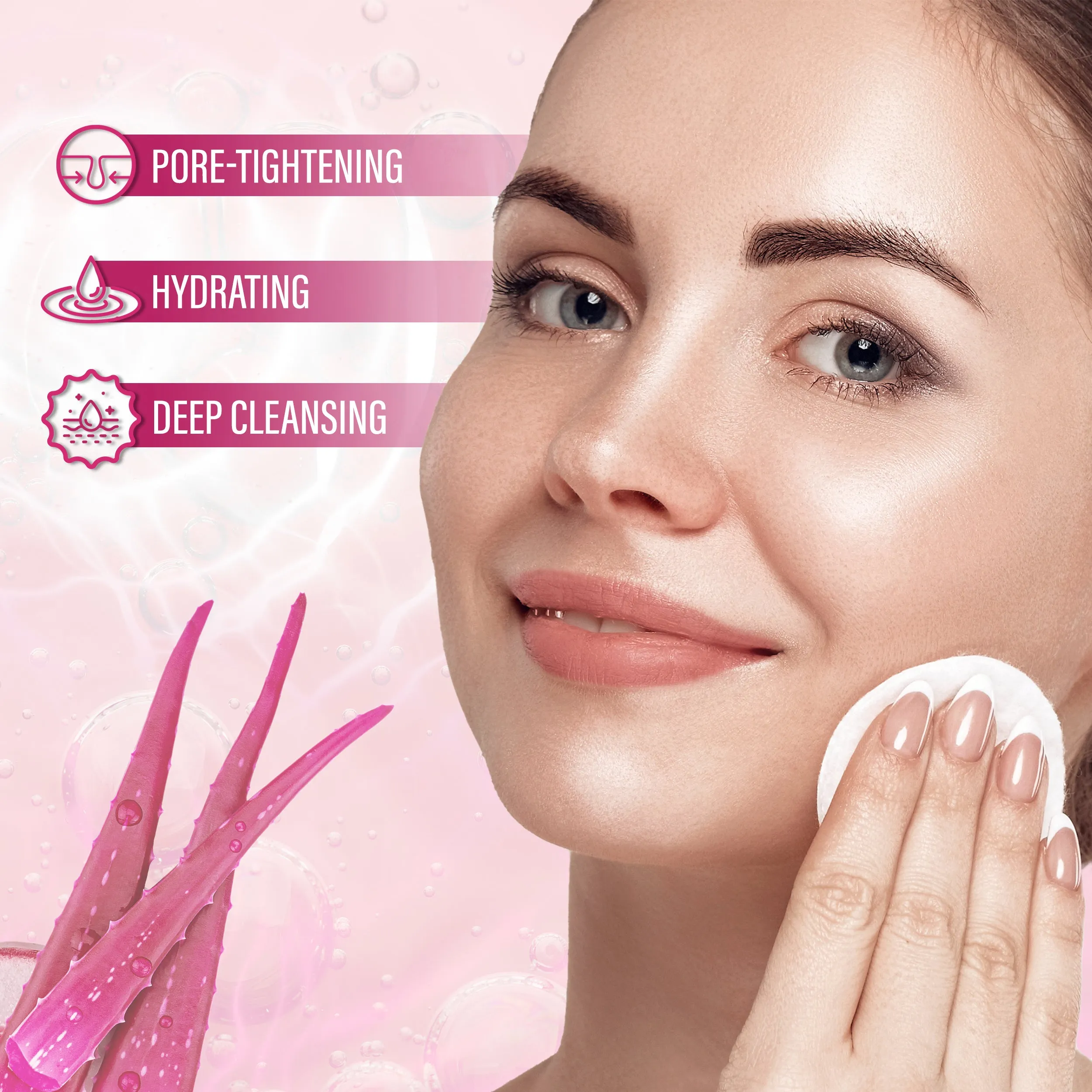 FACES CANADA Pink Aloe Vera Pore Tightening Toner, 100ml | Allantoin & Hyaluronic Acid | Hydrating & Deep Cleansing | Skin Soothing, Reduces Puffiness | No Alcohol & Parabens | Vegan