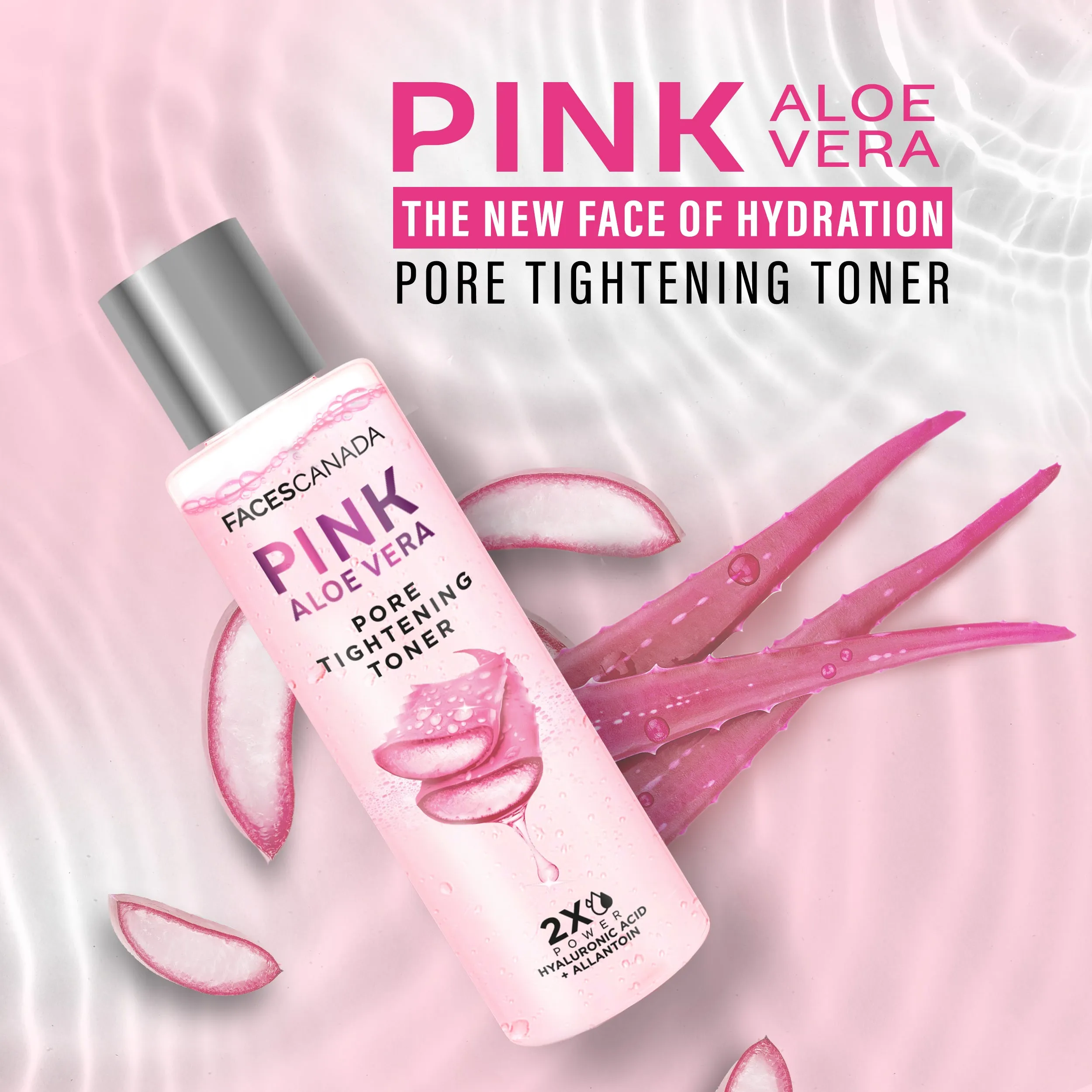 FACES CANADA Pink Aloe Vera Pore Tightening Toner, 100ml | Allantoin & Hyaluronic Acid | Hydrating & Deep Cleansing | Skin Soothing, Reduces Puffiness | No Alcohol & Parabens | Vegan