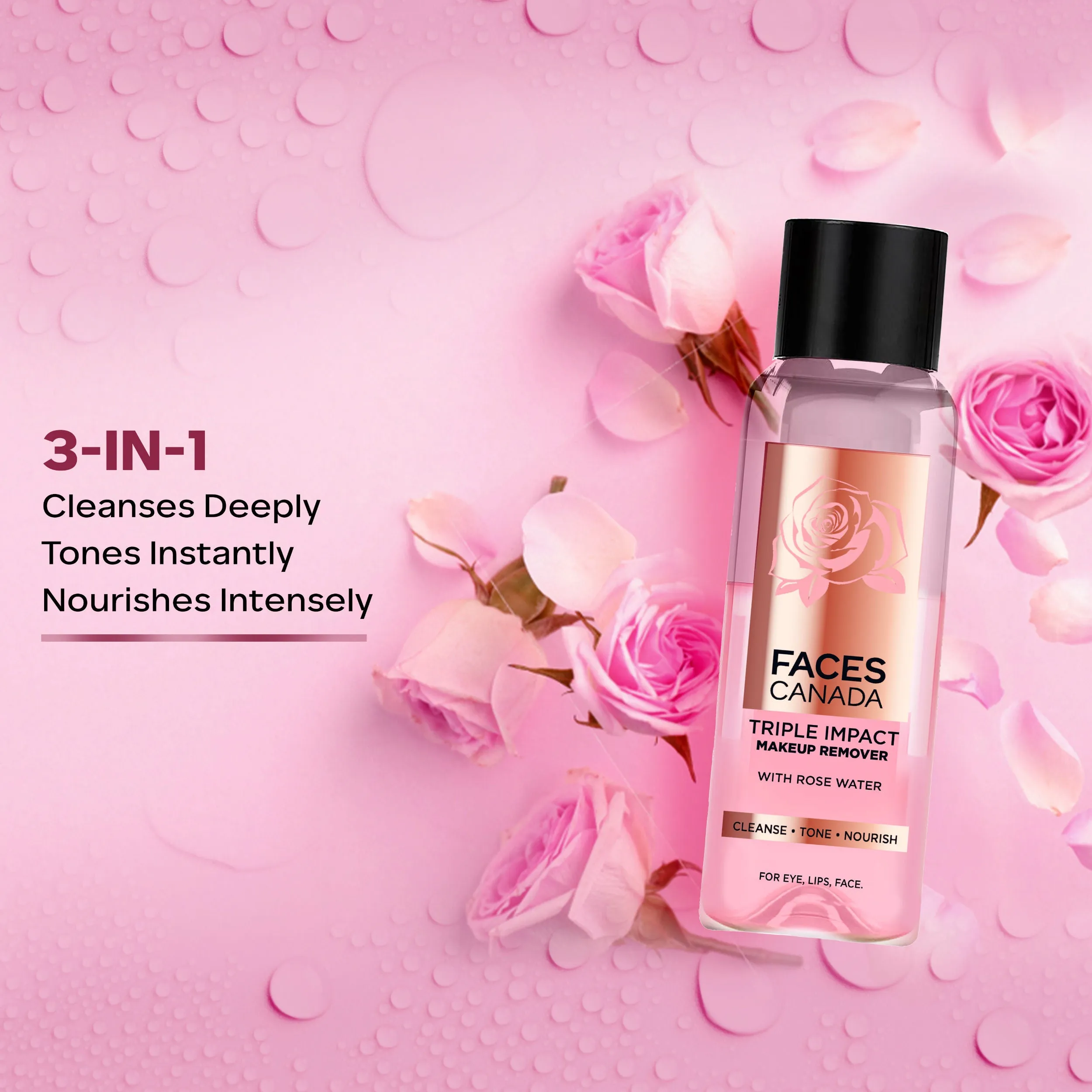 Faces Canada Triple Impact Makeup Remover I Biphasic remover I With Rose Water I 3 in 1 I 120 ml