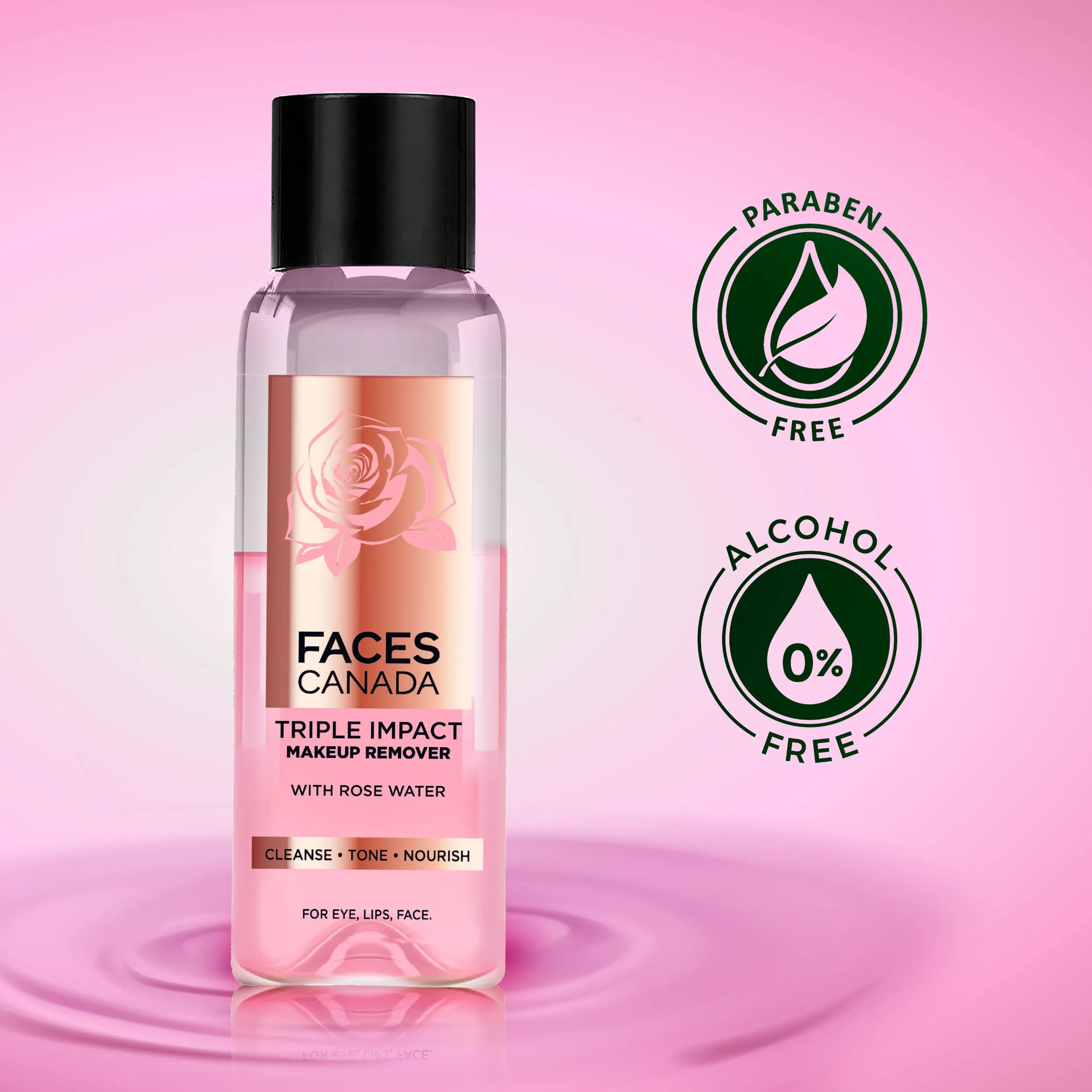 Faces Canada Triple Impact Makeup Remover I Biphasic remover I With Rose Water I 3 in 1 I 120 ml