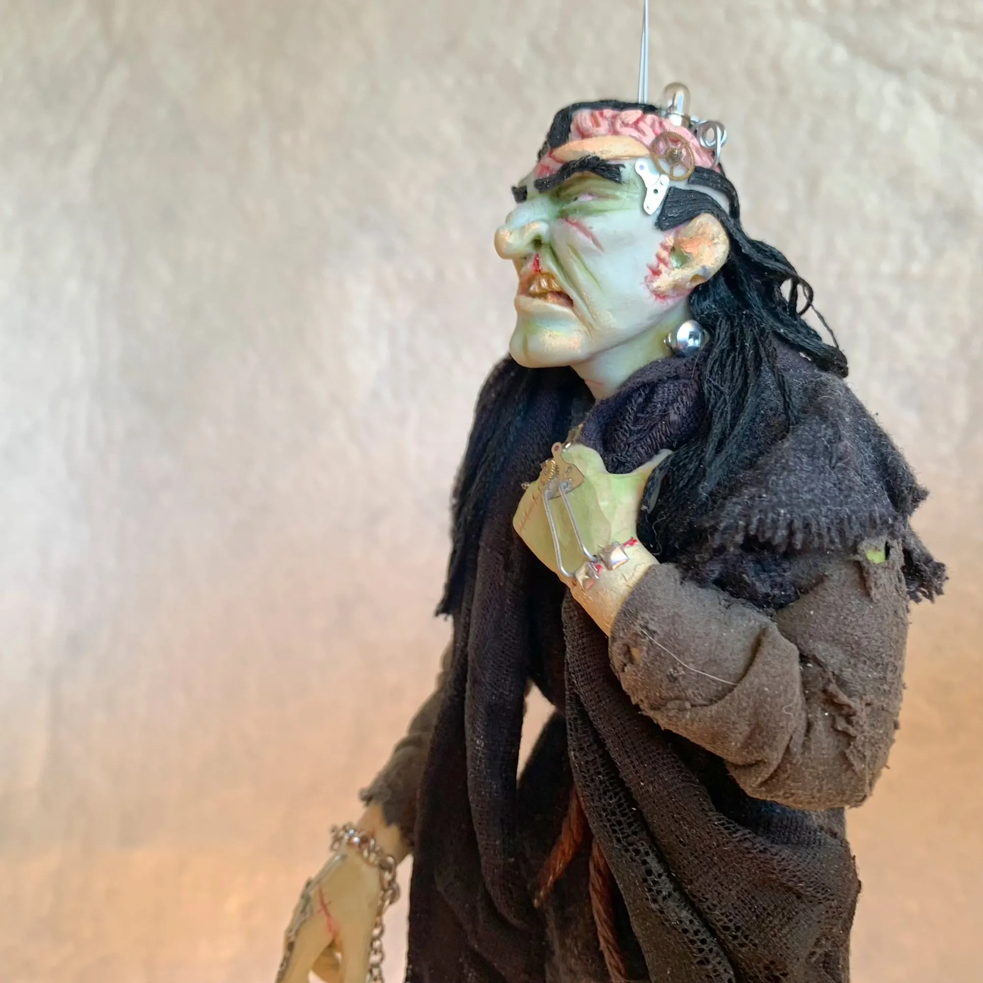 Frankenstein’s Monster - scary, confused and on the loose, he clutches his robe to ward off the evening chill - Hanging Ornament