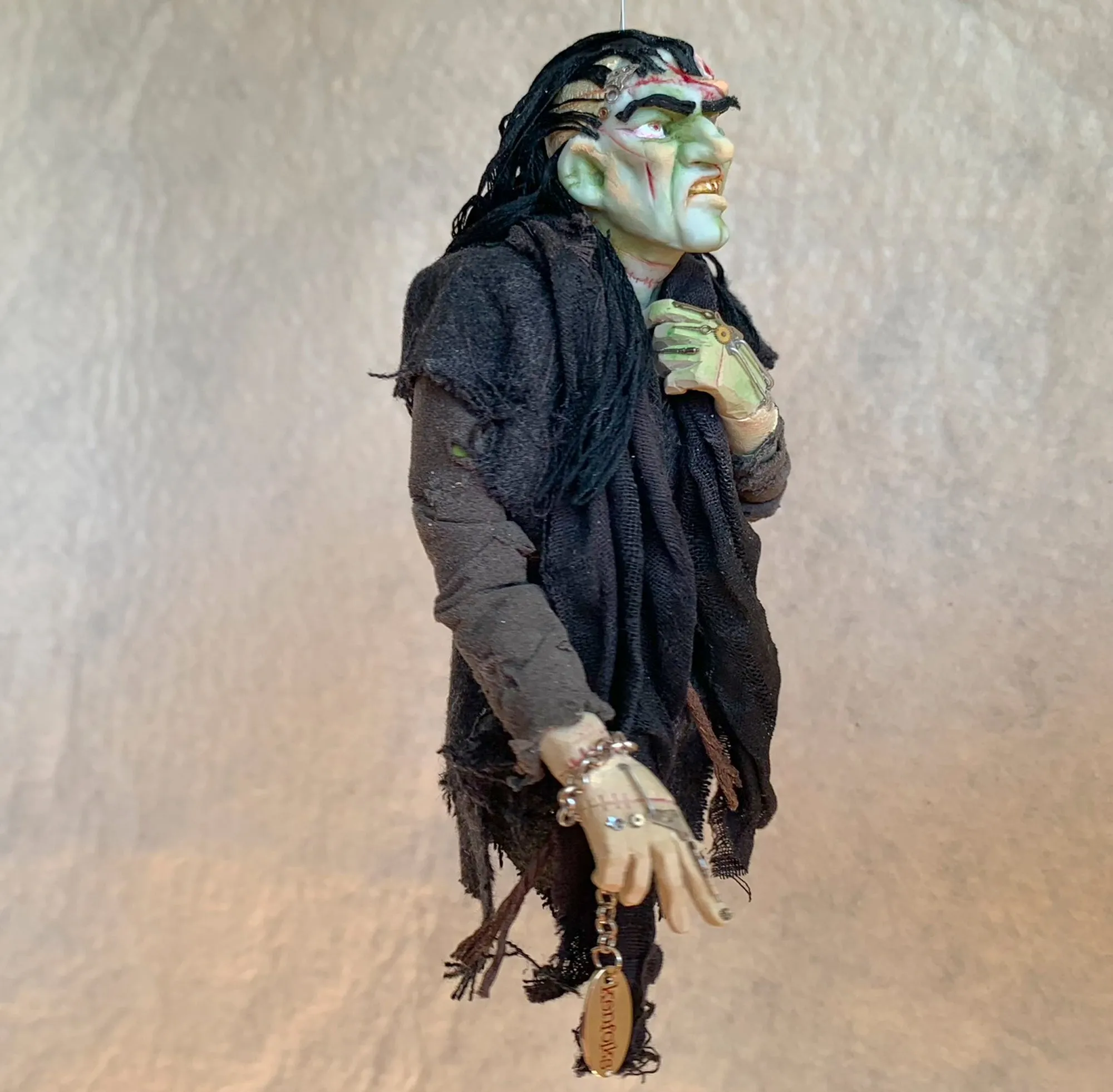 Frankenstein’s Monster - scary, confused and on the loose, he clutches his robe to ward off the evening chill - Hanging Ornament