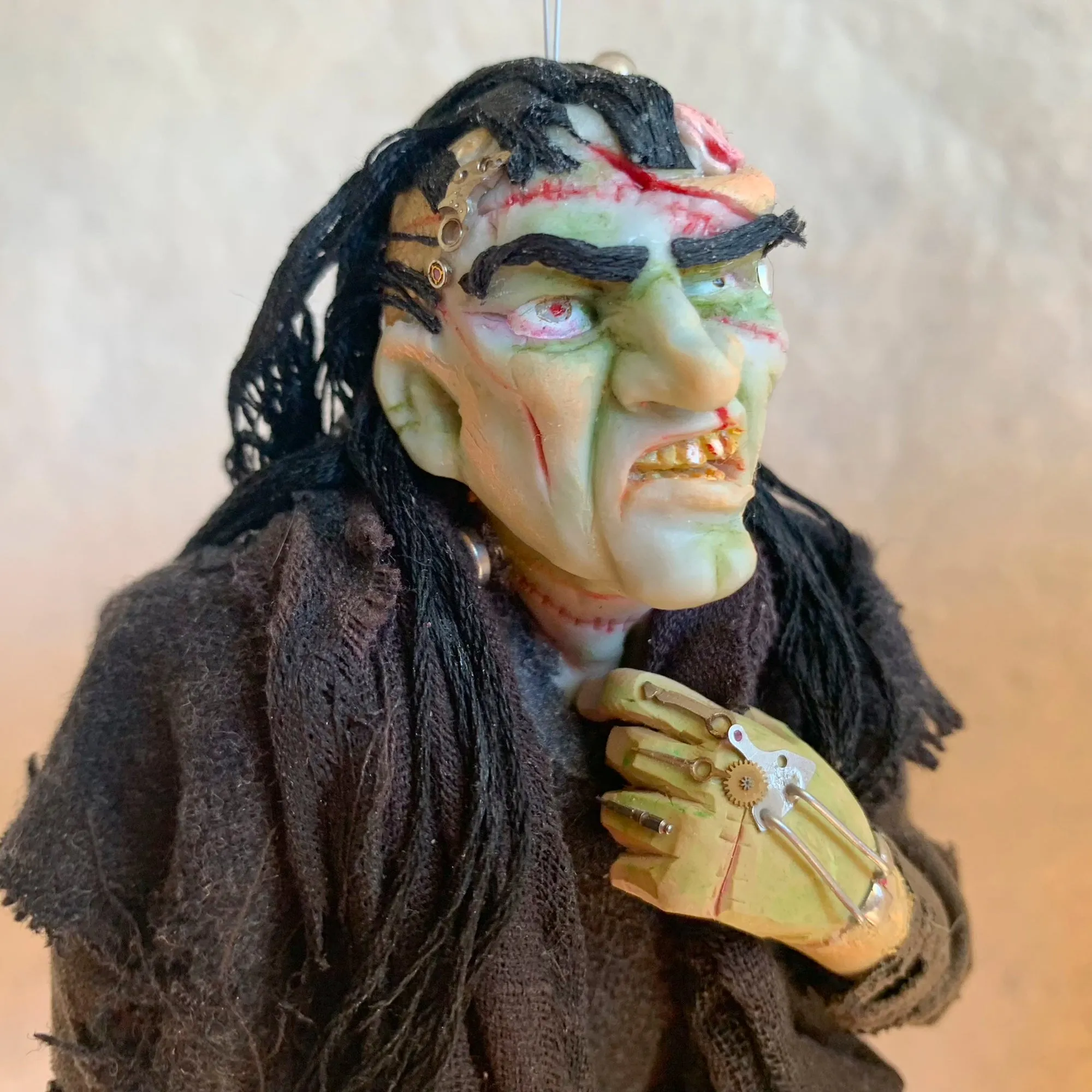 Frankenstein’s Monster - scary, confused and on the loose, he clutches his robe to ward off the evening chill - Hanging Ornament