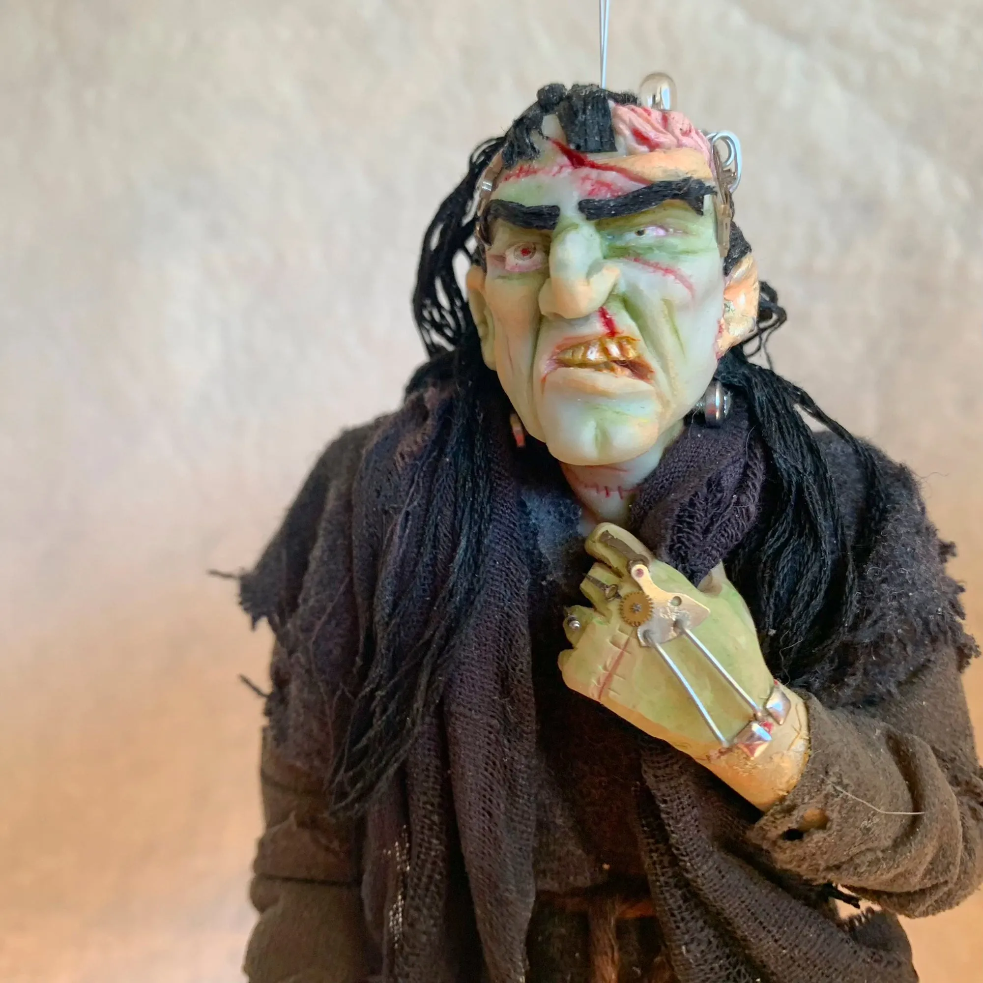 Frankenstein’s Monster - scary, confused and on the loose, he clutches his robe to ward off the evening chill - Hanging Ornament