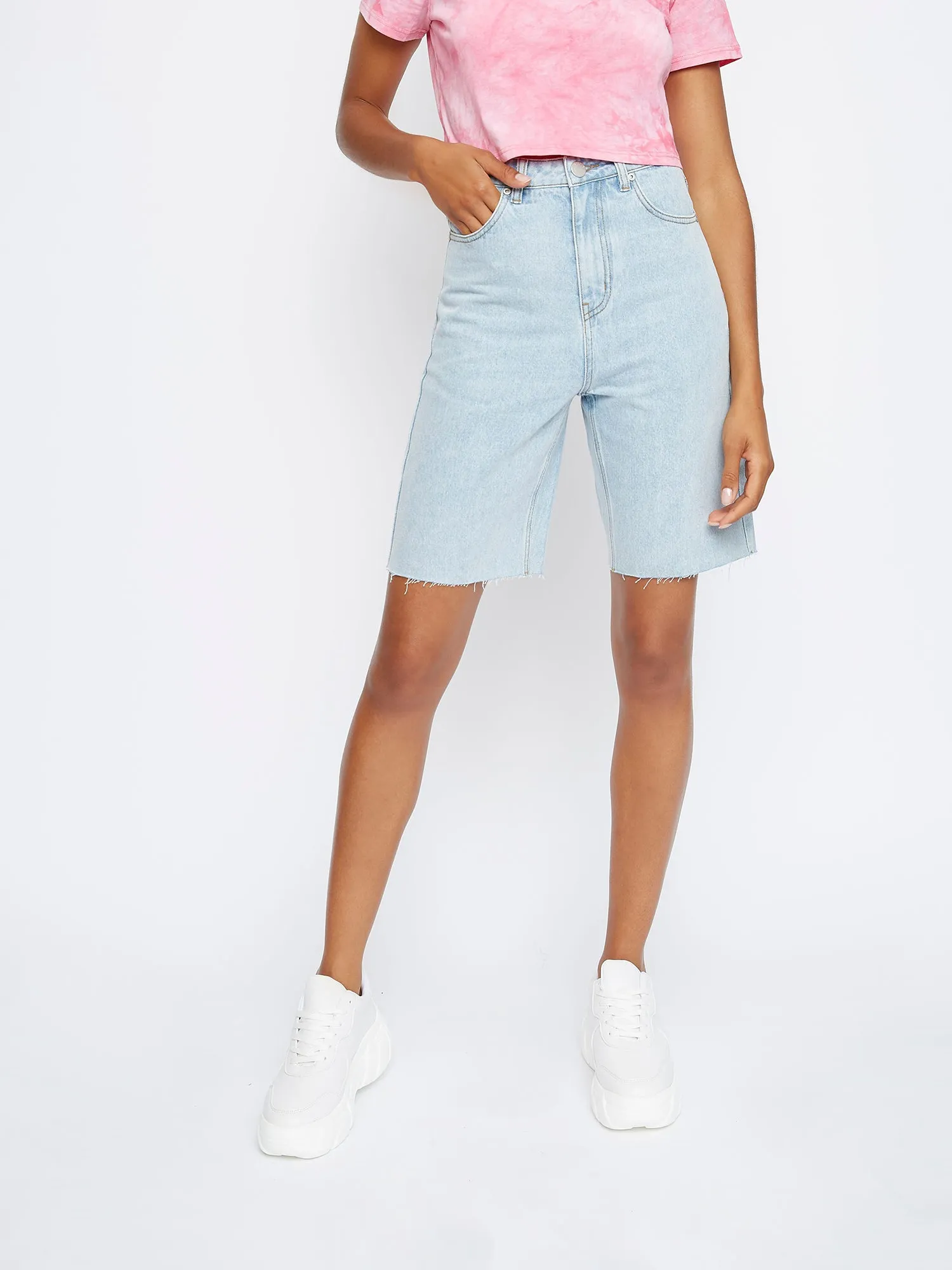 Glamorous Light Stonewash Denim Long Shorts