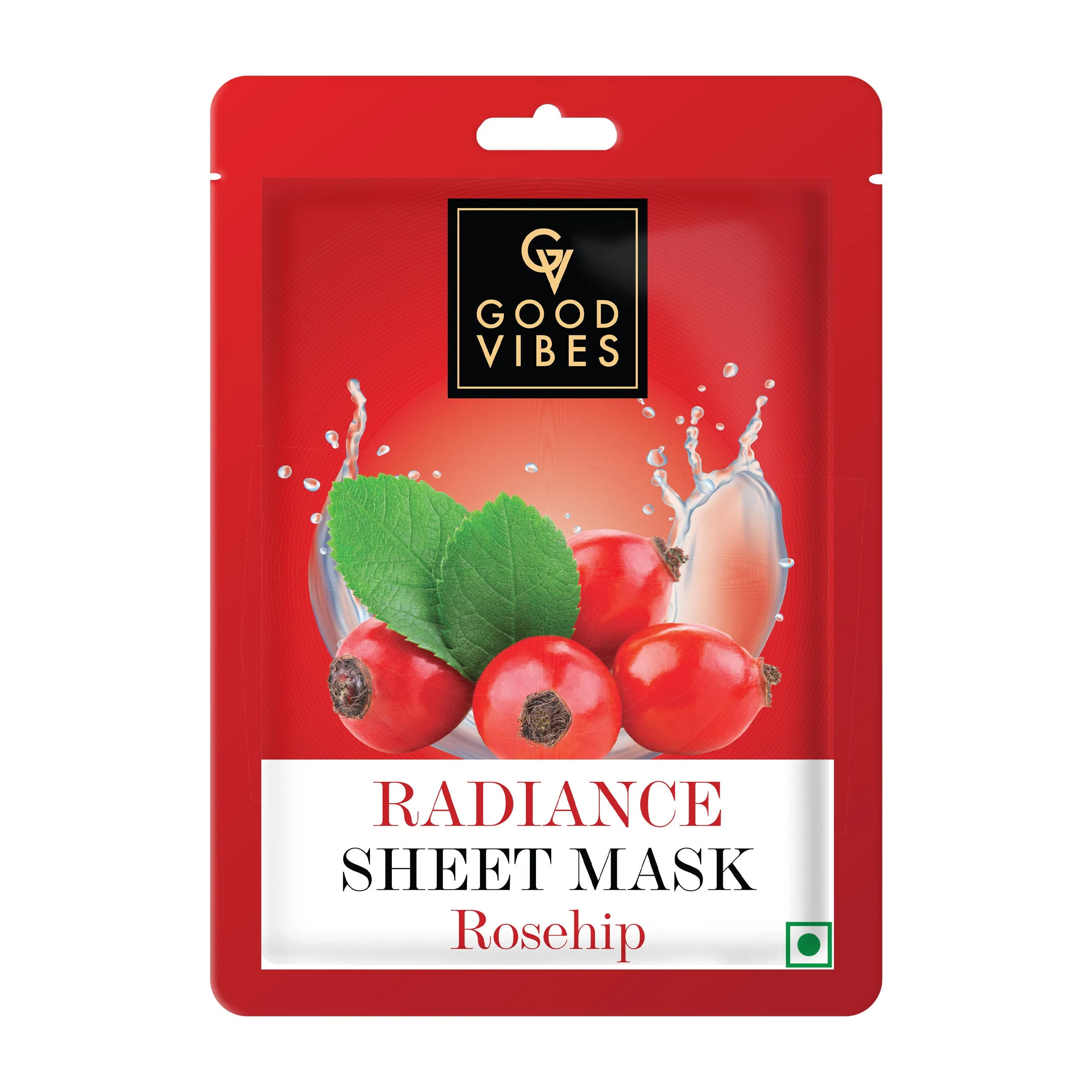 Good Vibes Rosehip Radiance Sheet Mask | Glowing, Moisturizing | Vegan, No Parabens, No Sulphates, No Alcohol, No Animal Testing (20 ml)