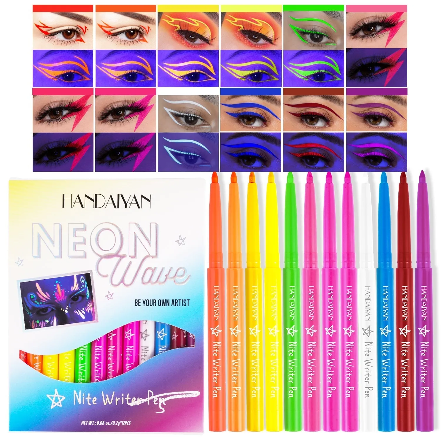 HANDAIYAN UV Fluorescent Festival 12 Colors Eyeliner Set