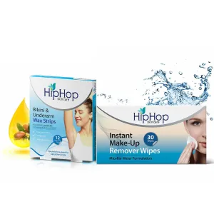 HipHop Bikini & Underarm Wax Strips (Argan Oil, 12 Strips)   Instant Makeup Remover Wipes (Micellar water, 30 Wipes)