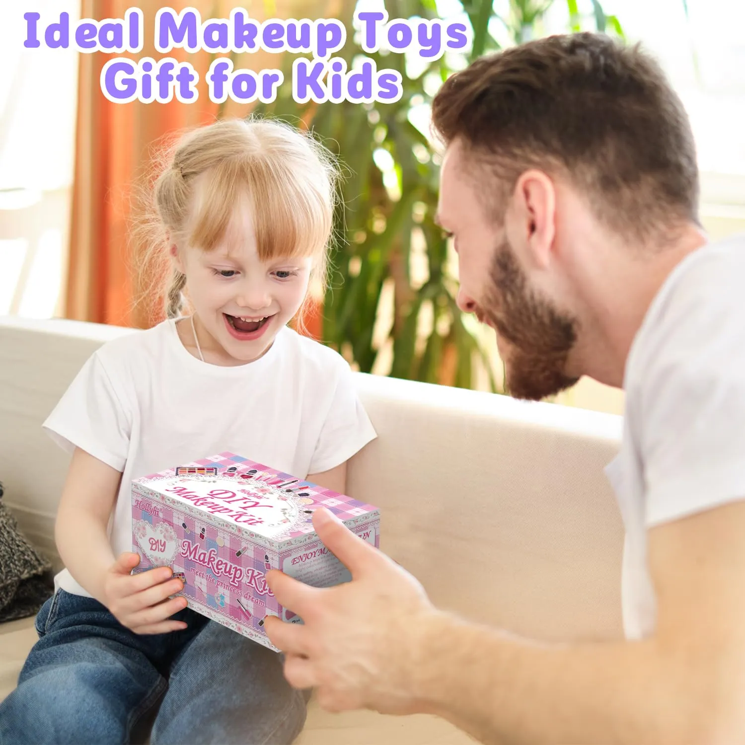 Hollyhi 56Pcs Kids Makeup Kit for Girl, Washable Real Play Makeup Toy Set with Cosmetic Case for Girl Toys, Toddler Make up Toys Birthday Gifts for Kids Age 3 4 5 6 7 8 9 10 11 12 Years Old (Purple)