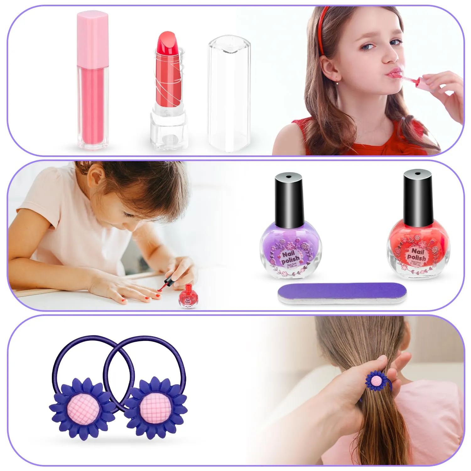Hollyhi 56Pcs Kids Makeup Kit for Girl, Washable Real Play Makeup Toy Set with Cosmetic Case for Girl Toys, Toddler Make up Toys Birthday Gifts for Kids Age 3 4 5 6 7 8 9 10 11 12 Years Old (Purple)