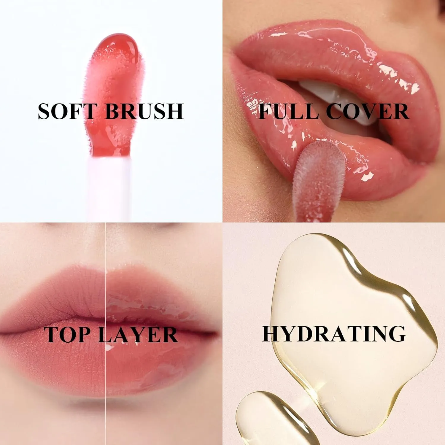 Hydrating Lip Glow Oil, Clear to Pink, Color Change Effect, Moisturizing Transparent Plumping Lip Oil Tinted for Lip Care and Dry Lips, by Ownest Beauty