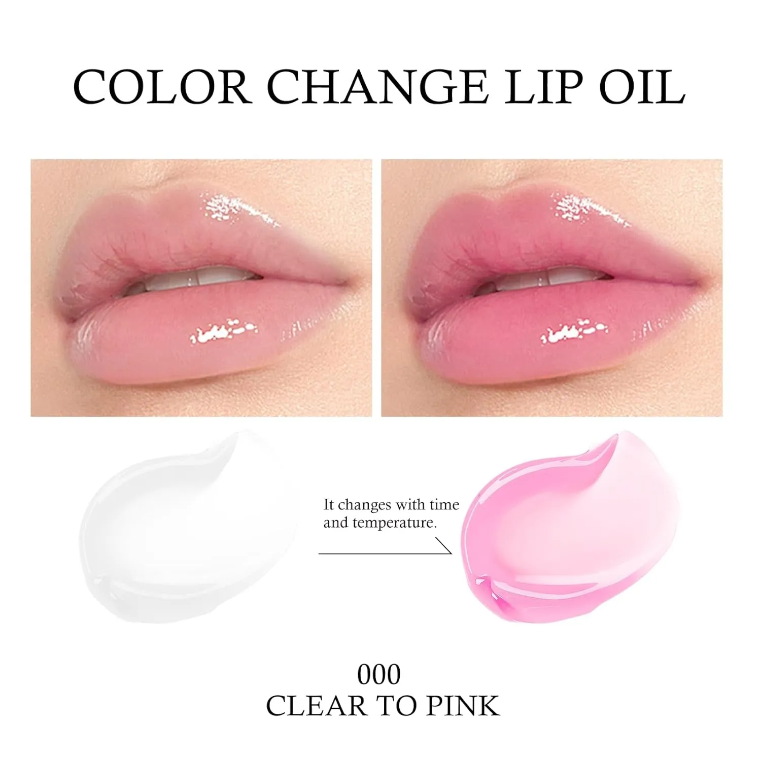 Hydrating Lip Glow Oil, Clear to Pink, Color Change Effect, Moisturizing Transparent Plumping Lip Oil Tinted for Lip Care and Dry Lips, by Ownest Beauty