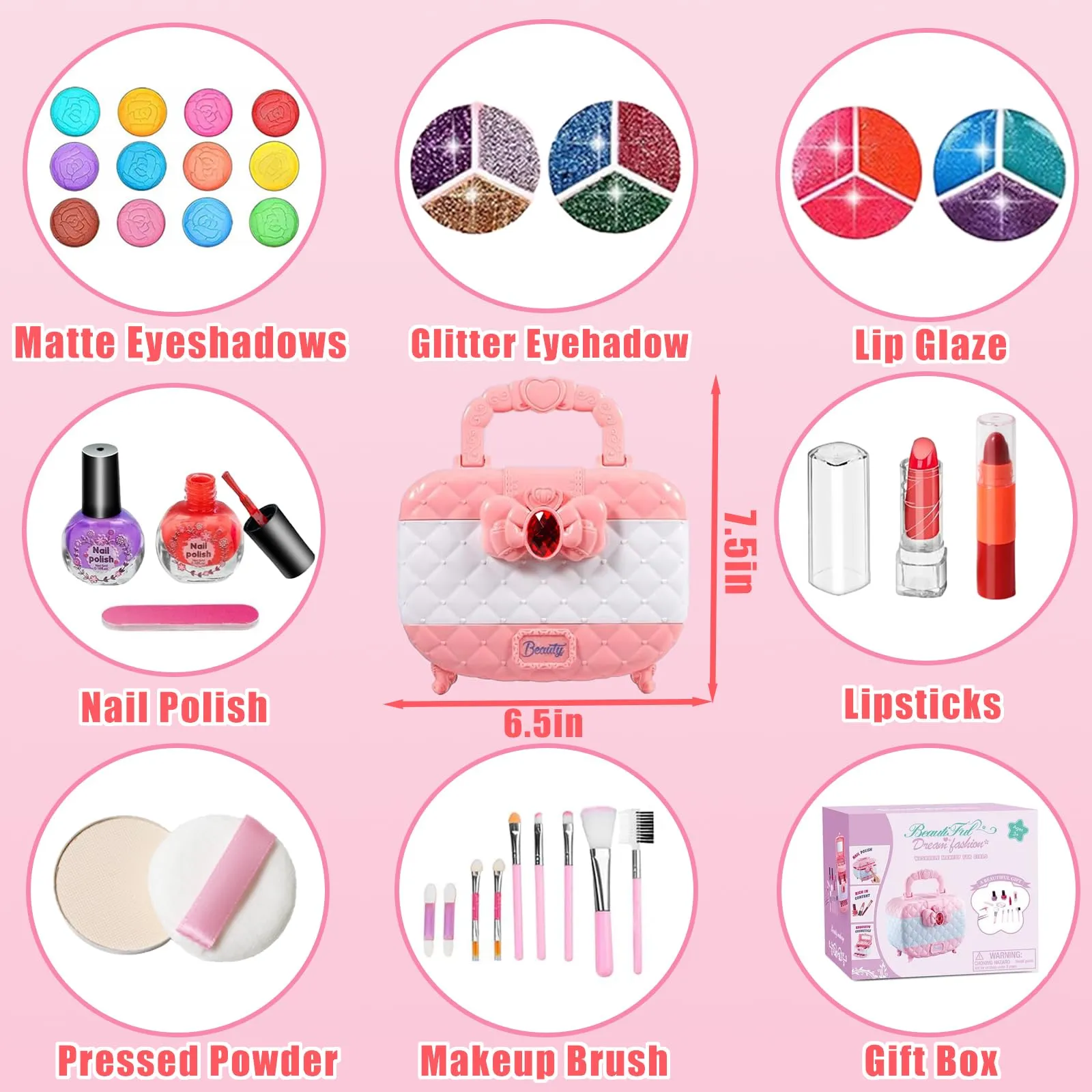 Kids Makeup Kit Girl Toys, Washable Real Kids Makeup Sets for Girl, Girls Makeup Set Kids Toys for Little Girls Toddler, Birthday Ideas Toys Age 3 4 5 6 7 8 9 10