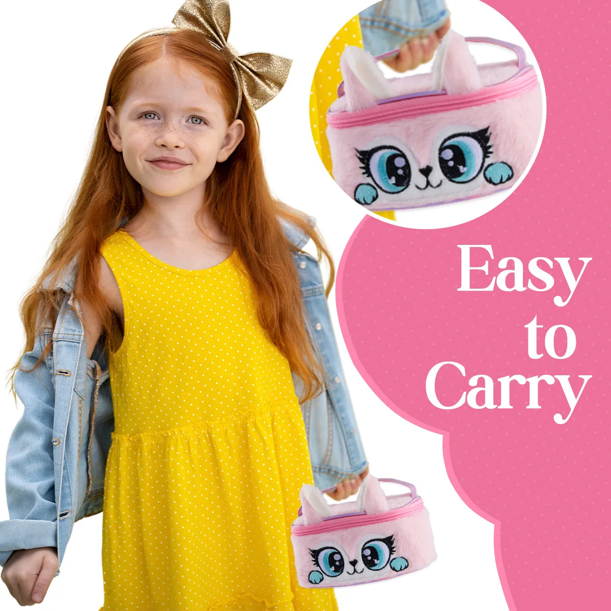 Kids Makeup Sets for Girls - Plush Beauty Case with Nail Varnish & Lipgloss - Pink