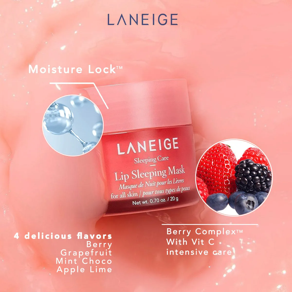 LANEIGE Lip Sleeping Mask EX 20g  Lip Sleeping Care, Removes Flaky Skin and Moisturizes Dry Lips