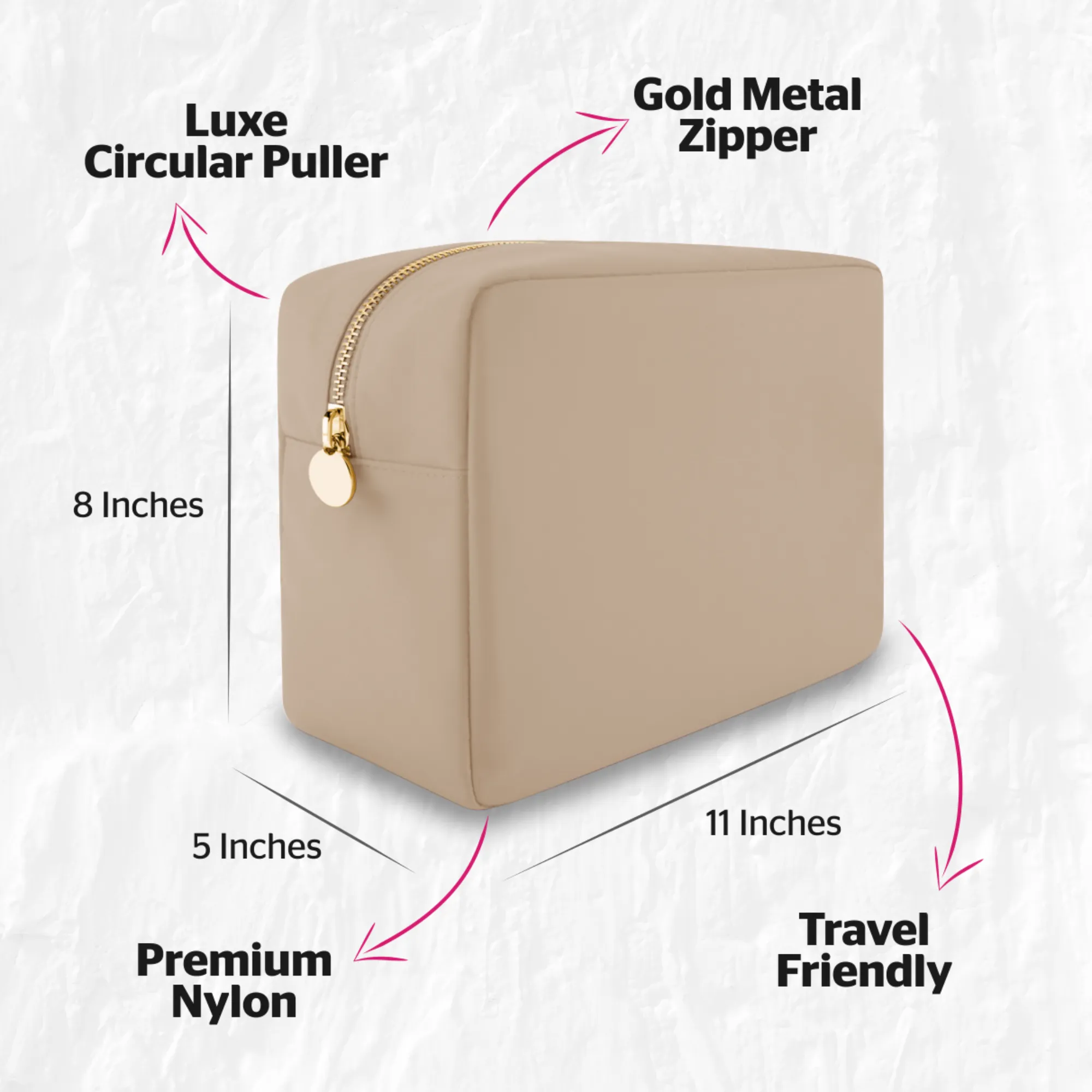 Large Makeup Bag Beige - Travel Toiletry Bag For Women