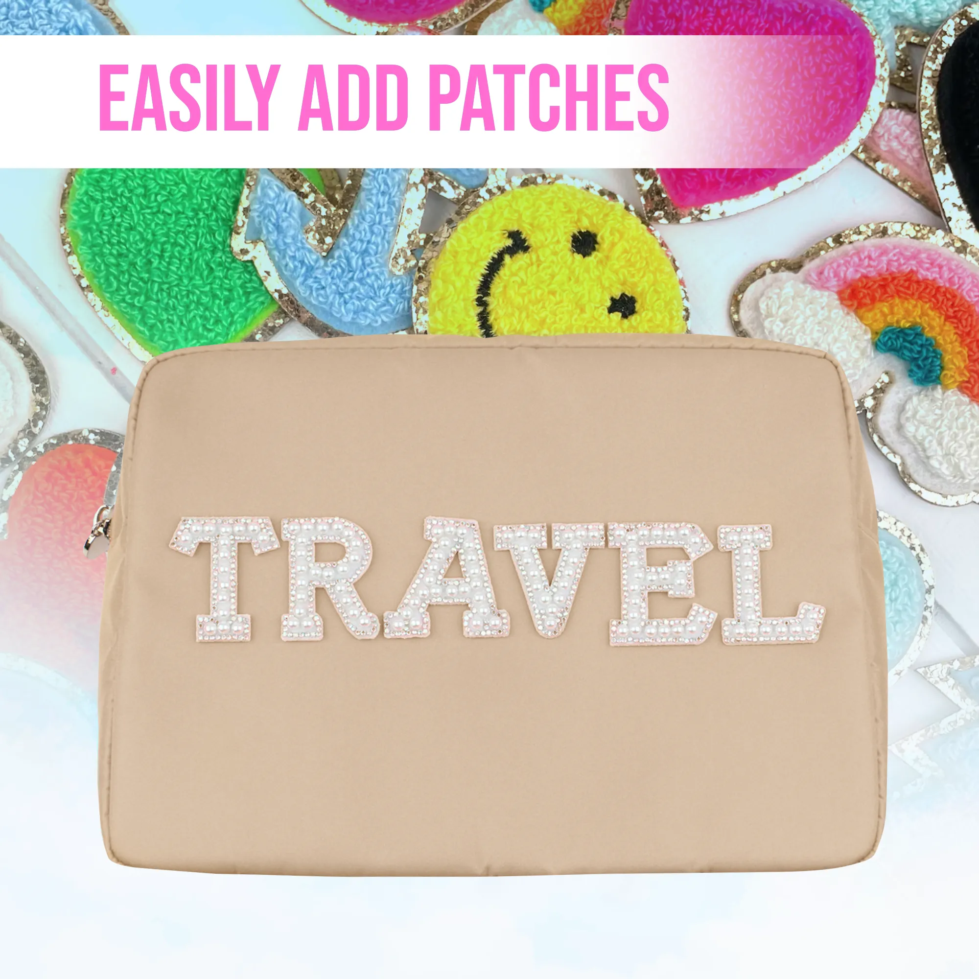 Large Makeup Bag Beige - Travel Toiletry Bag For Women