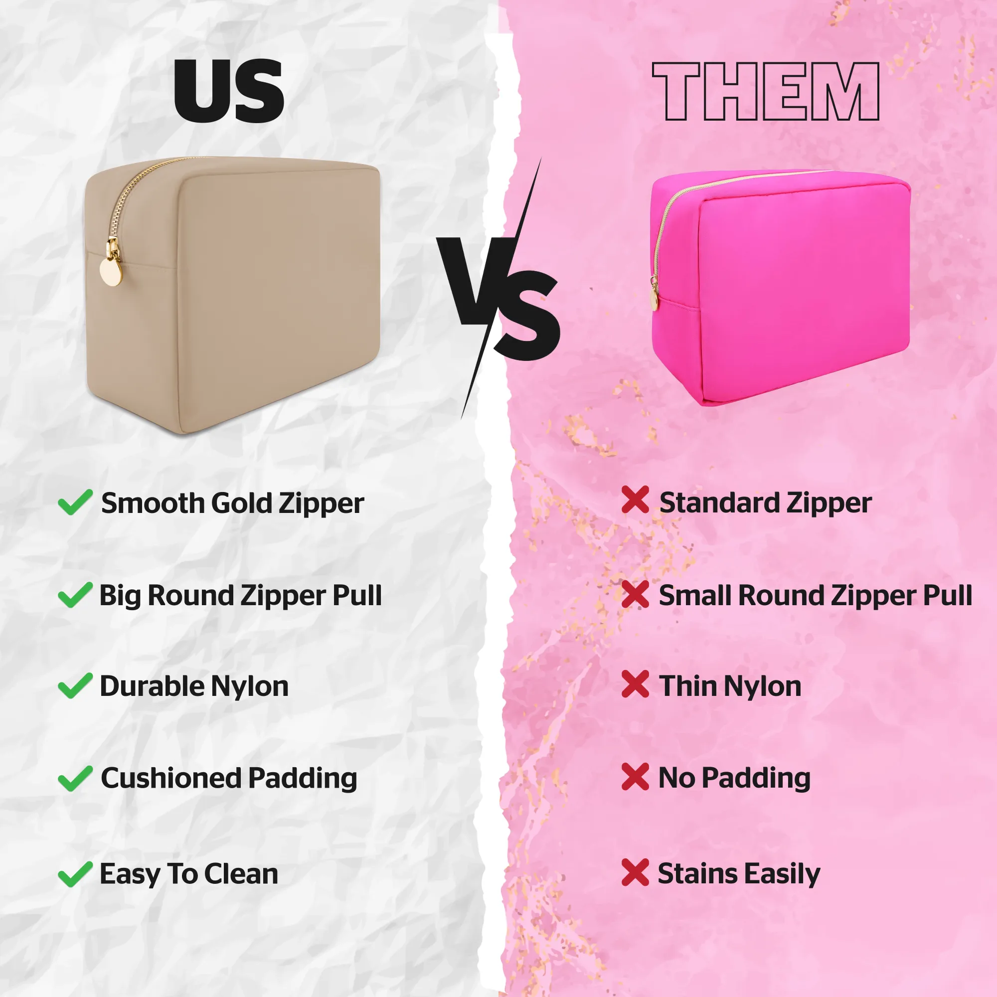 Large Makeup Bag Beige - Travel Toiletry Bag For Women