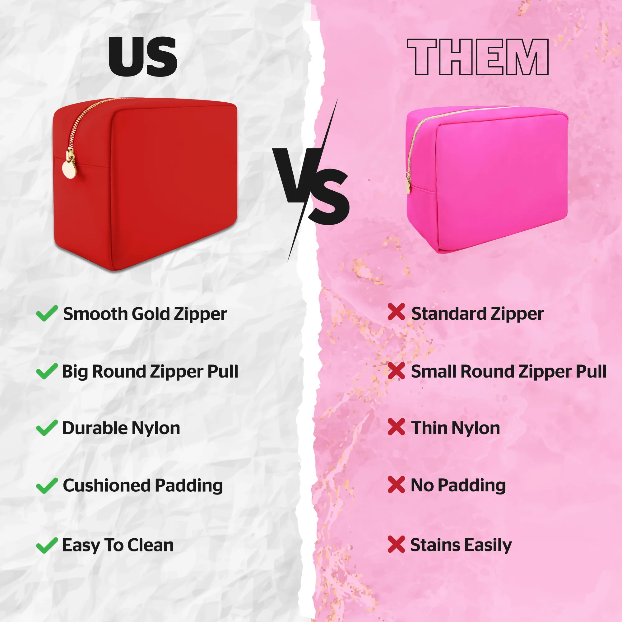 Large Makeup Bag Red - Travel Toiletry Bag For Women