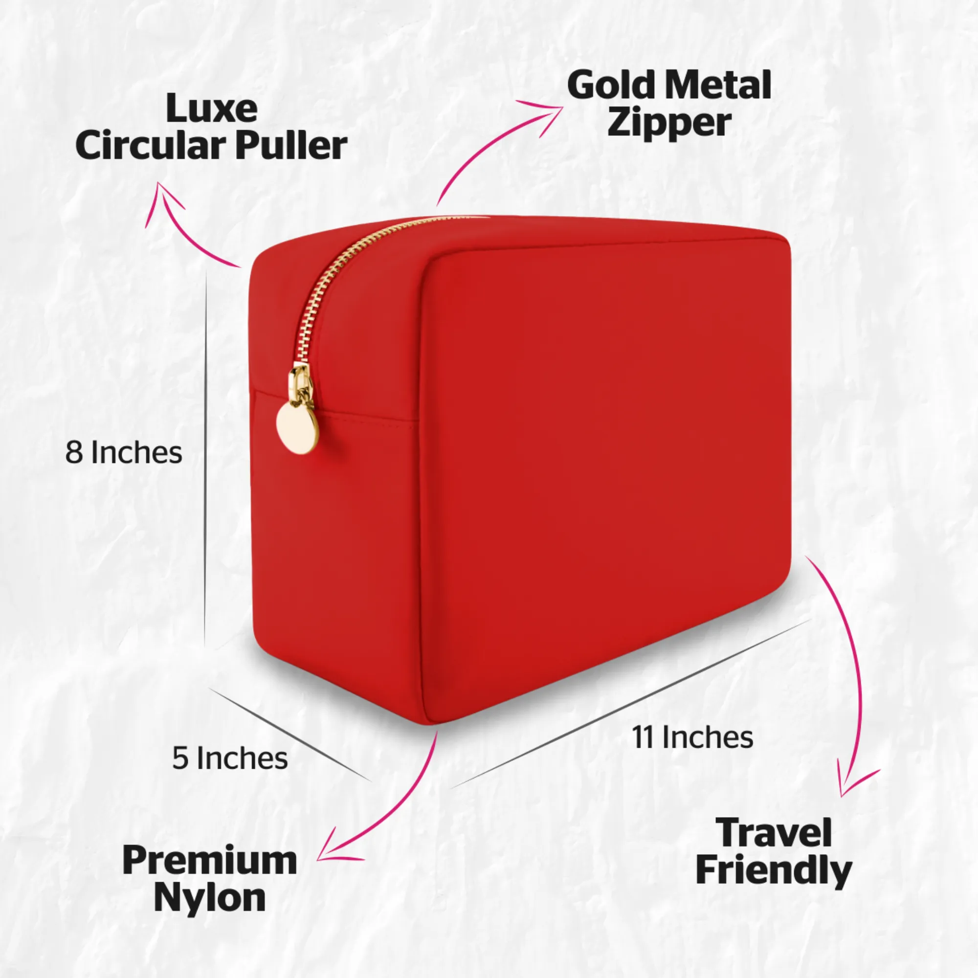 Large Makeup Bag Red - Travel Toiletry Bag For Women