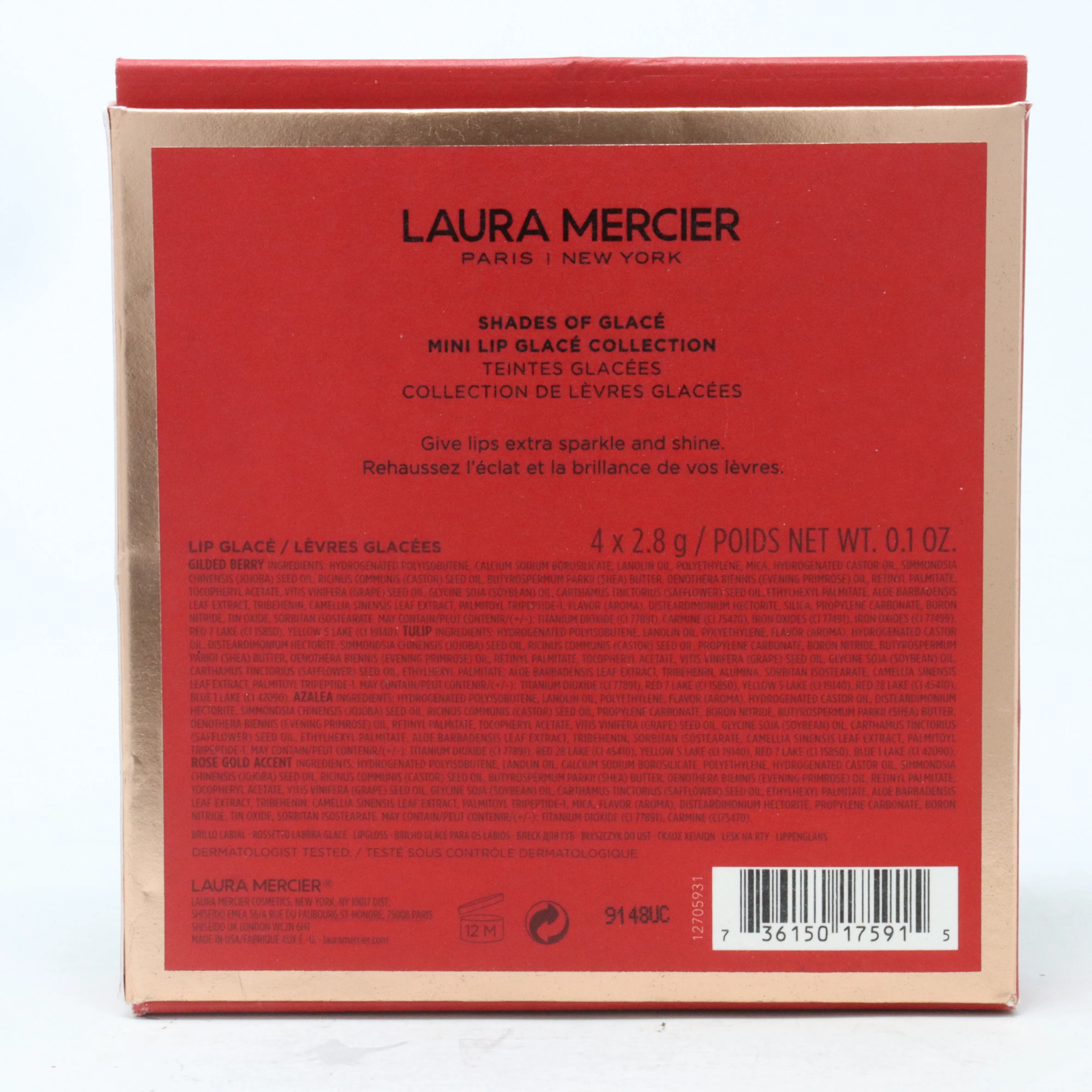 Laura Mercier Shades Of Glace 4-Pcs Mini Lip Glace Collection  / New With Box