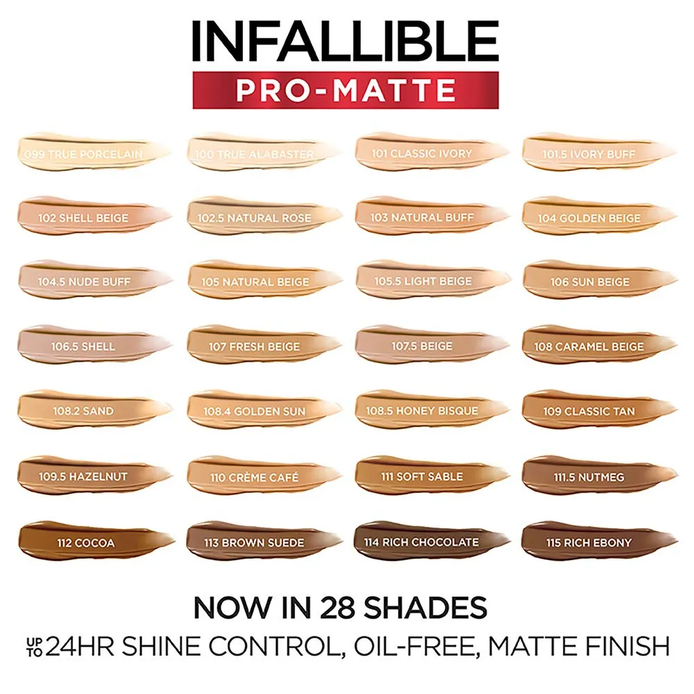 L'Oreal Paris Cosmetics Makeup Infallible Pro-Matte Liquid Longwear Foundation, Nude Buff, 1 fl oz.