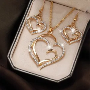 Luxury Double Heart Jewelry Set For Women Wedding Gold Jewelry