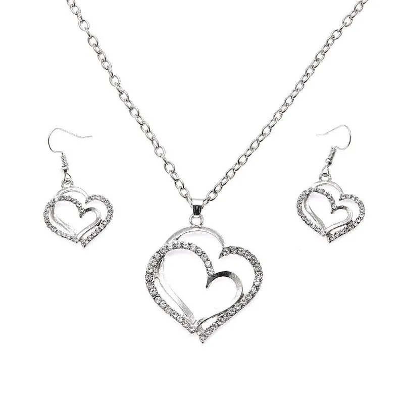 Luxury Double Heart Jewelry Set For Women Wedding Gold Jewelry