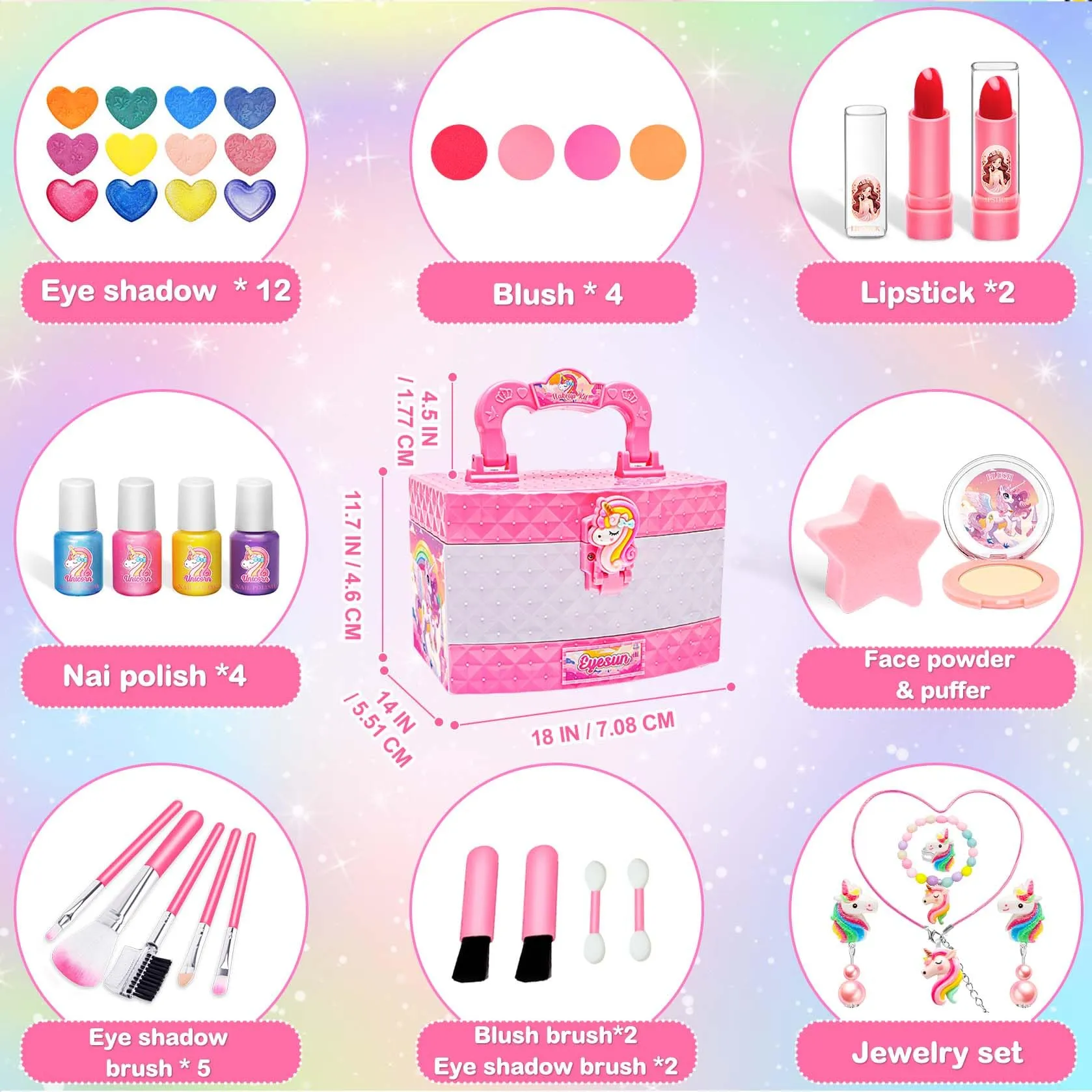 Makeup Kit for Girls Age 3-12, Princess Dress