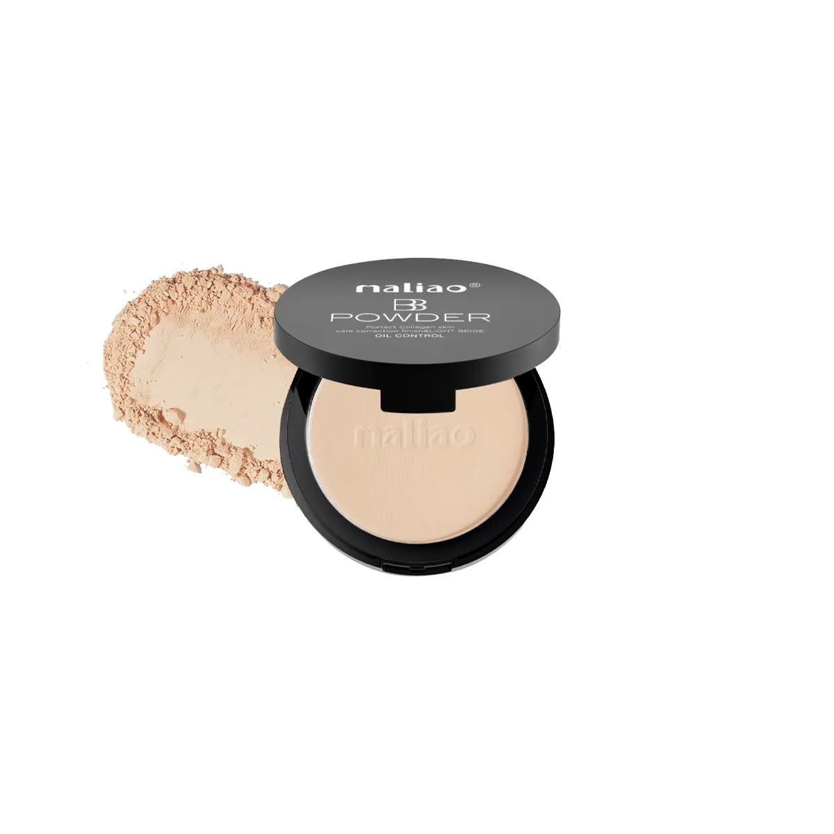 Maliao BB Compact Powder Oil Control - Protect Collagen, Skin Care Correction Finish, Light Beige