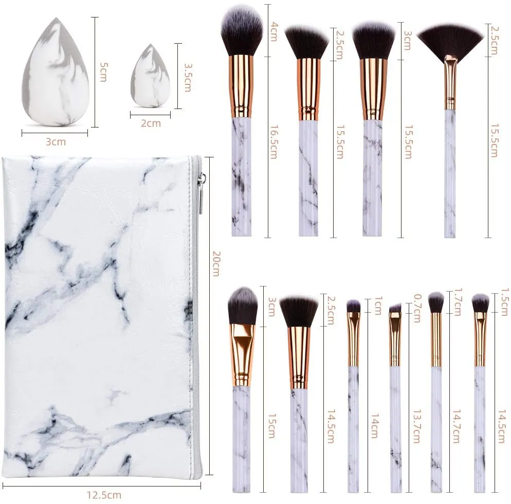 Marble-10pcs Makeup Brush Sets with Cosmetics Bag