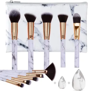 Marble-10pcs Makeup Brush Sets with Cosmetics Bag
