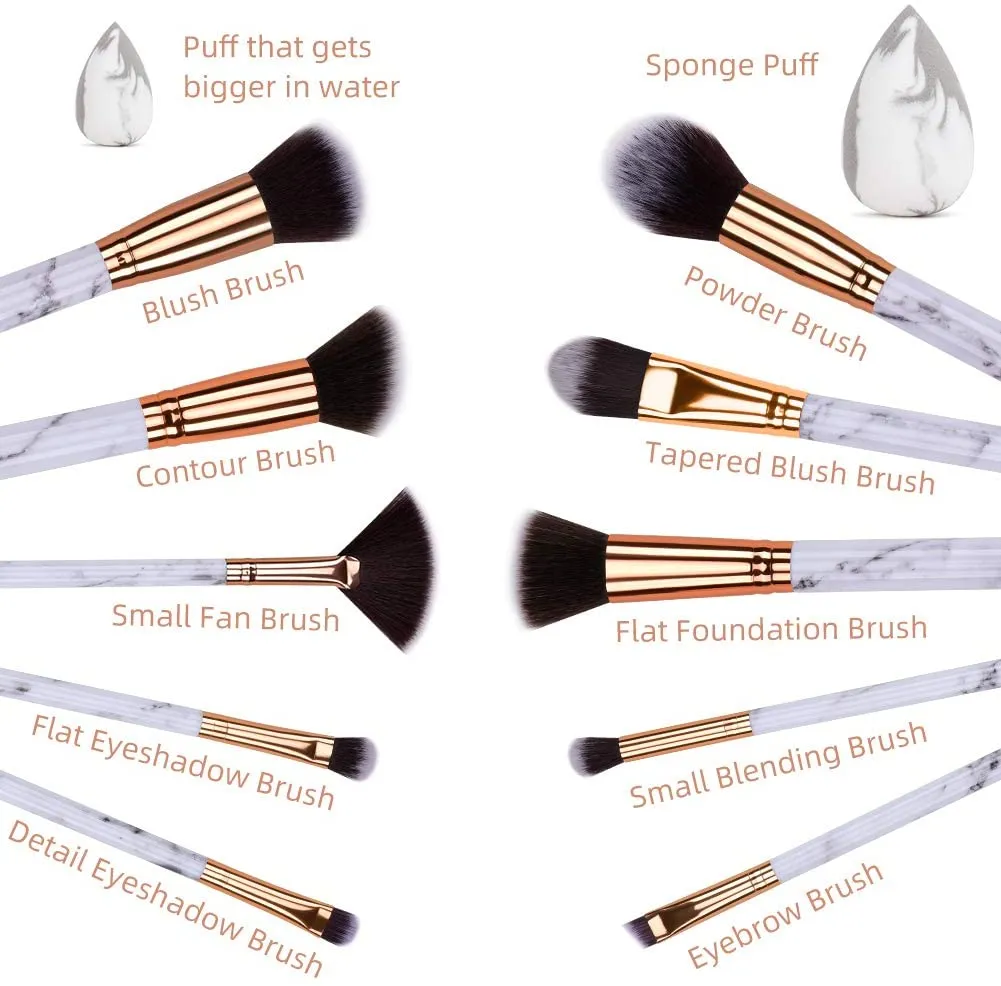 Marble-10pcs Makeup Brush Sets with Cosmetics Bag