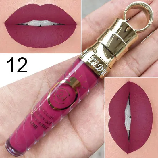 Matte Liquid Lipstick, Lip Stain, Waterproof, Long-Lasting, Sexy Pigment Nude Glitter Style Lip Gloss - Beauty Red Lip Tint.