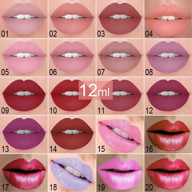 Matte Liquid Lipstick, Lip Stain, Waterproof, Long-Lasting, Sexy Pigment Nude Glitter Style Lip Gloss - Beauty Red Lip Tint.