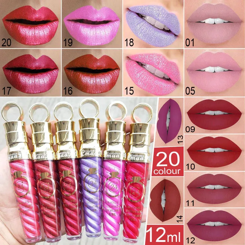 Matte Liquid Lipstick, Lip Stain, Waterproof, Long-Lasting, Sexy Pigment Nude Glitter Style Lip Gloss - Beauty Red Lip Tint.