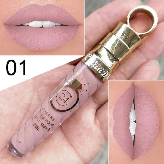Matte Liquid Lipstick, Lip Stain, Waterproof, Long-Lasting, Sexy Pigment Nude Glitter Style Lip Gloss - Beauty Red Lip Tint.
