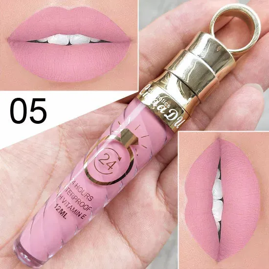 Matte Liquid Lipstick, Lip Stain, Waterproof, Long-Lasting, Sexy Pigment Nude Glitter Style Lip Gloss - Beauty Red Lip Tint.