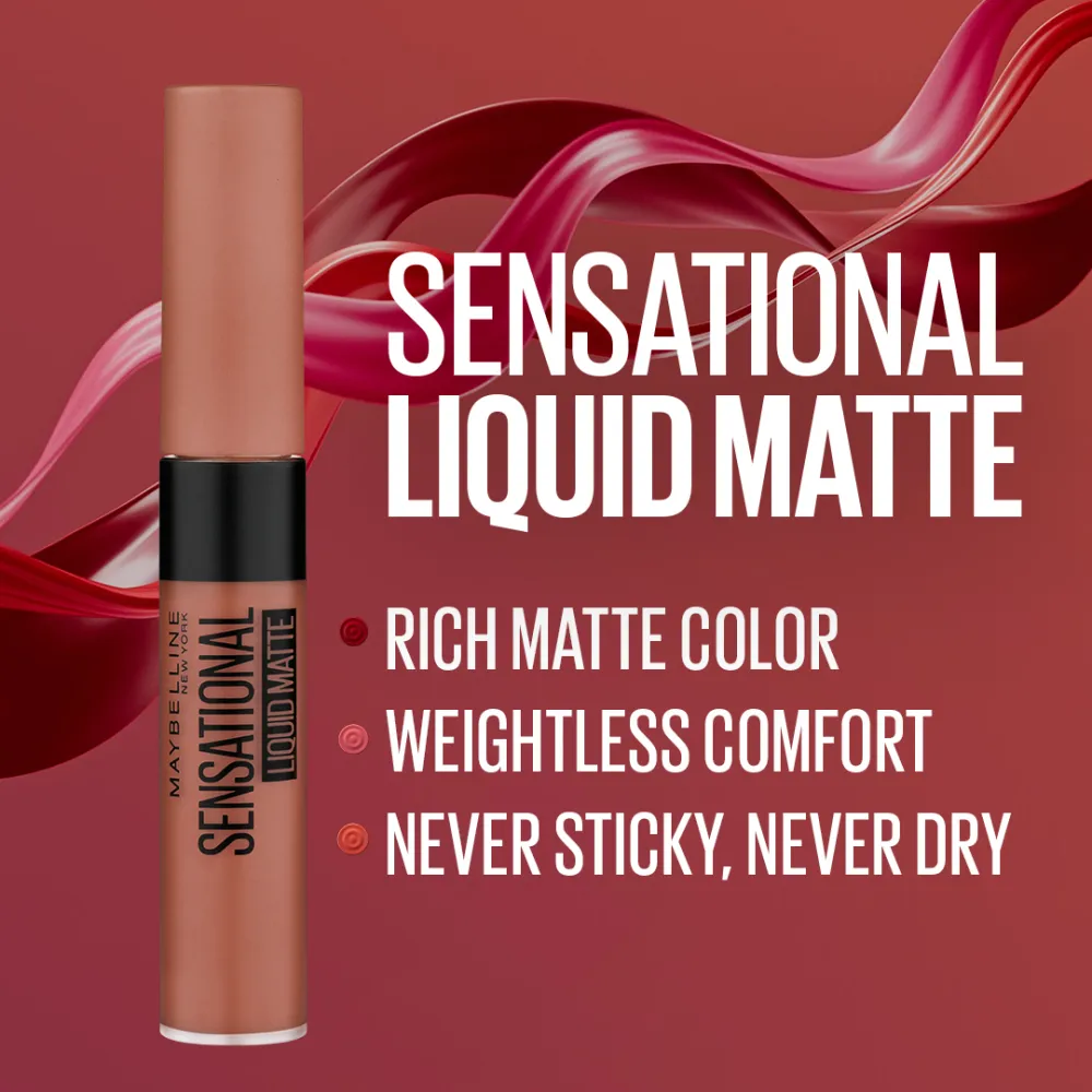Maybelline New York Sensational Liquid Matte Lipstick, NU01 Bare It All, 7ml - Liquid Lipstick Shades Delivering Intense Matte Color Effect
