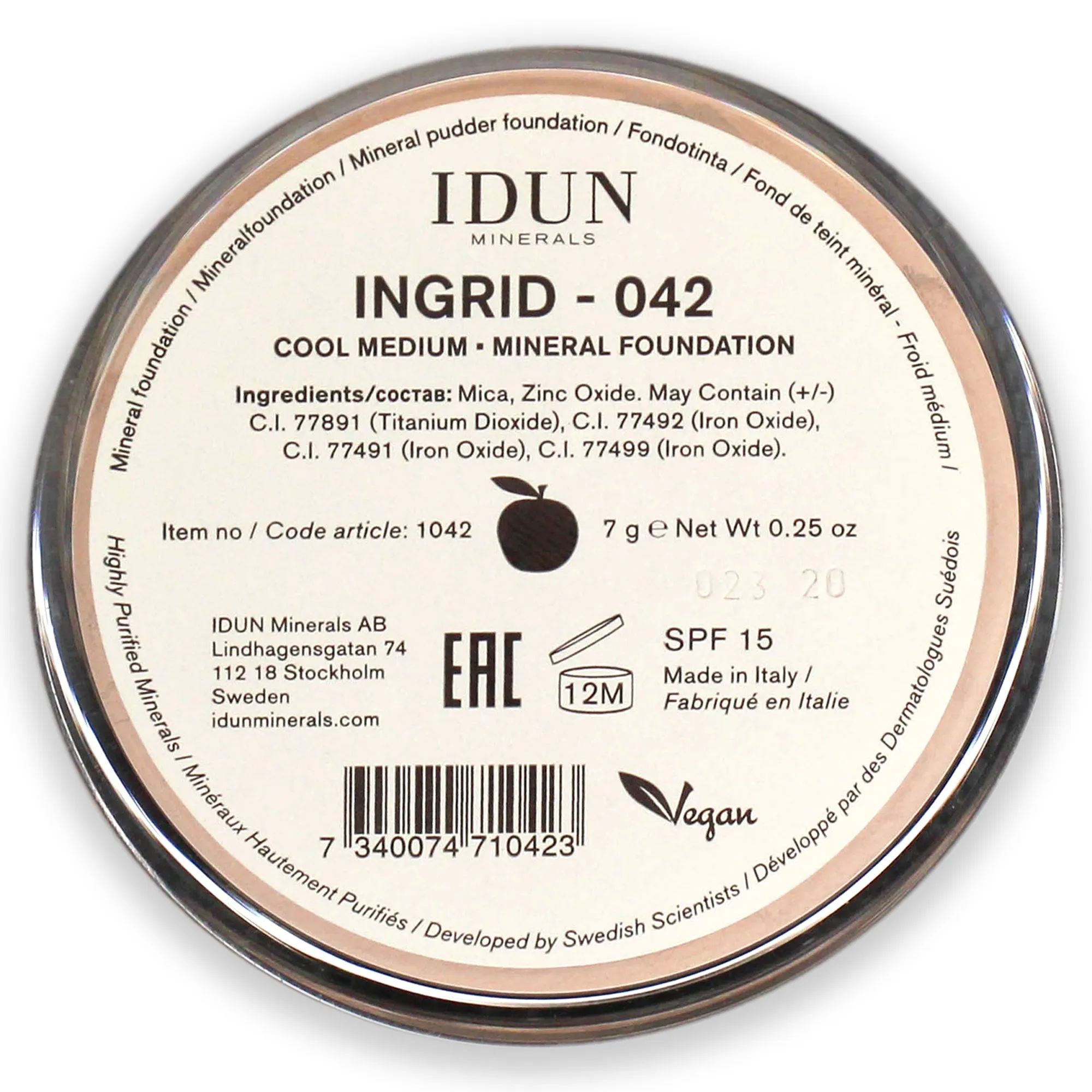 Mineral Powder Foundation SPF 15 - 042 Ingrid by Idun Minerals for Women - 0.25 oz Foundation