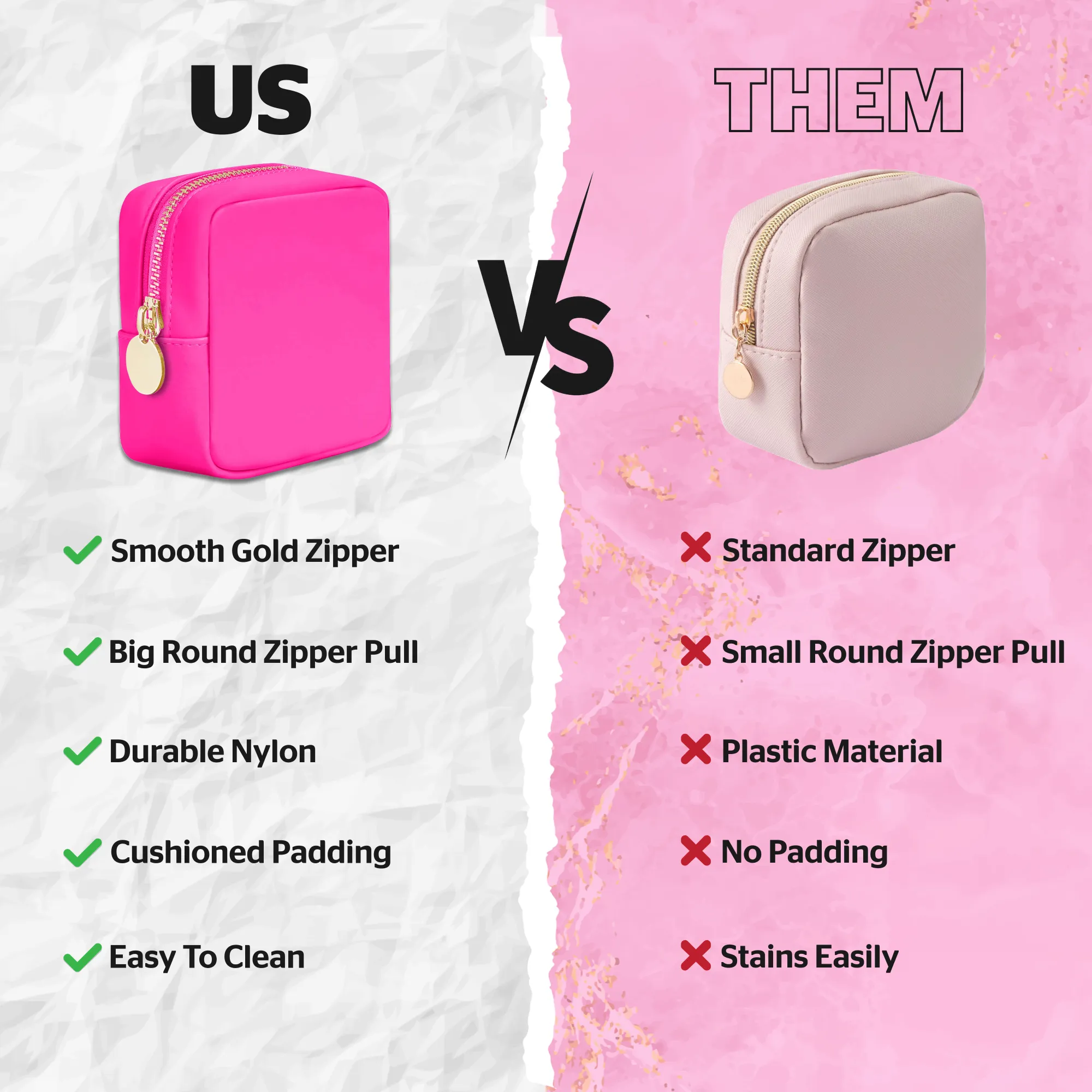 Mini Makeup Bag For Purse - Hot Pink Pouch - Coin Purse Wallet For Women