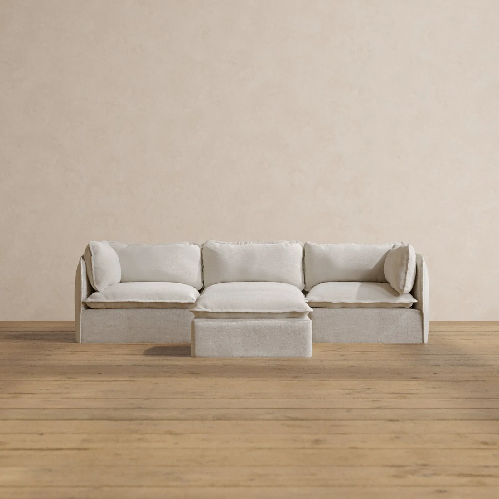 Modular Washable 3-Seater   Ottoman in Powder | Deluxe  Seat | Contour Pillow