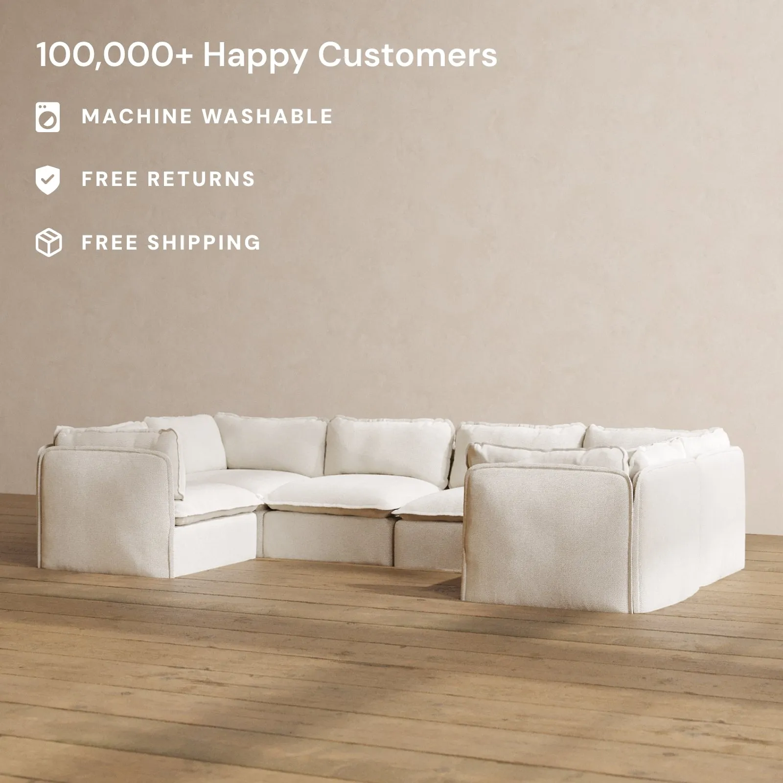 Modular Washable 6-Seater U-Sectional in Powder | Memorix  Seat | Contour Pillow