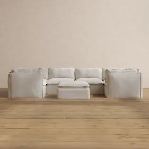 Modular Washable 6-Seater U-Sectional   Ottoman in Powder | Memorix  Seat | Contour Pillow
