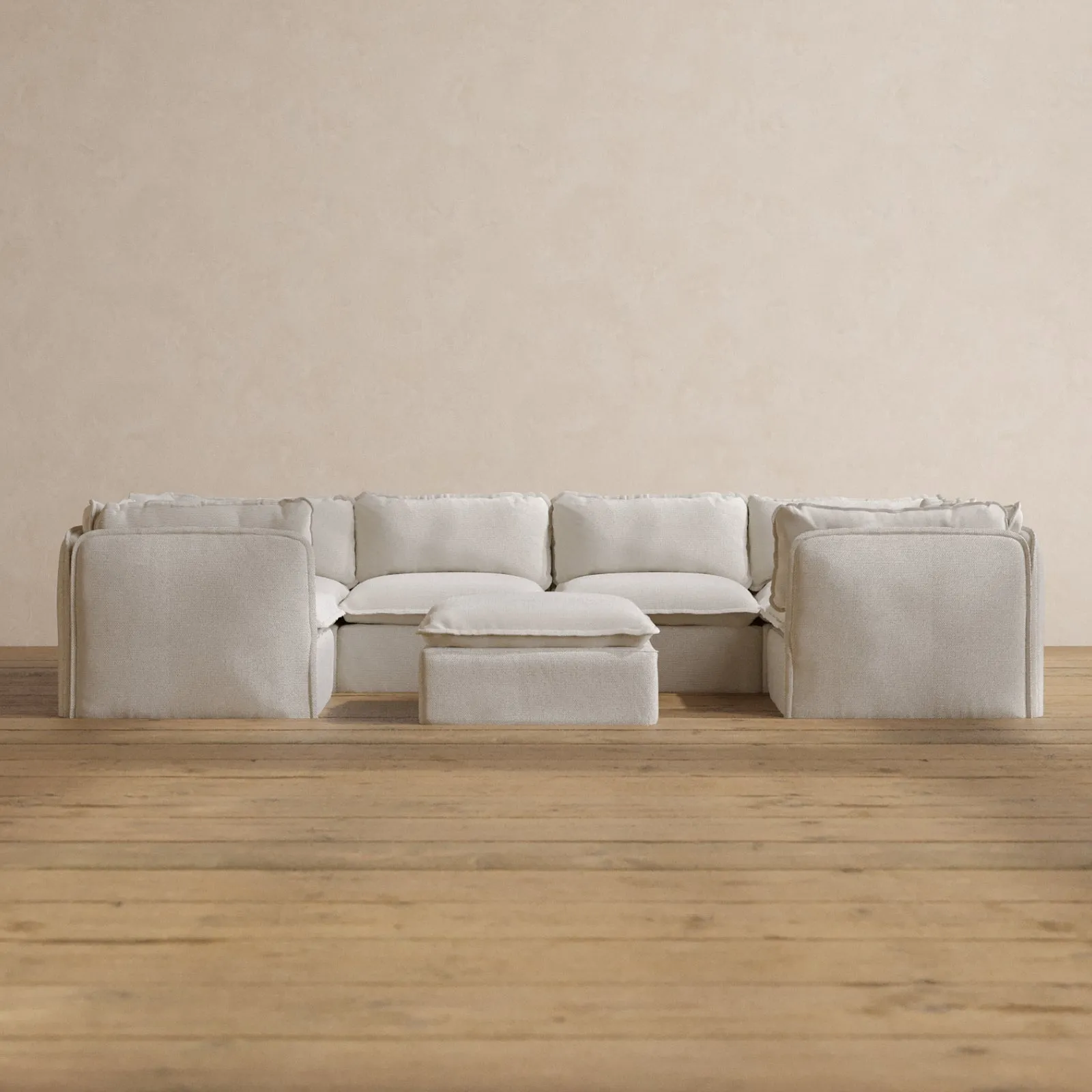 Modular Washable 6-Seater U-Sectional   Ottoman in Powder | Memorix  Seat | Contour Pillow