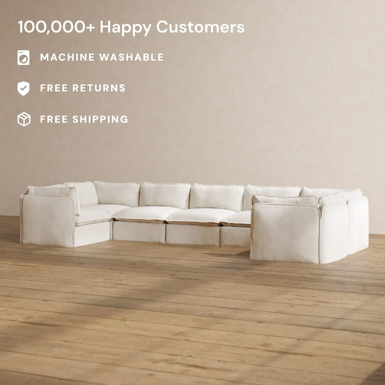 Modular Washable 7-Seater U-Sectional in Powder | Memorix  Seat | Contour Pillow