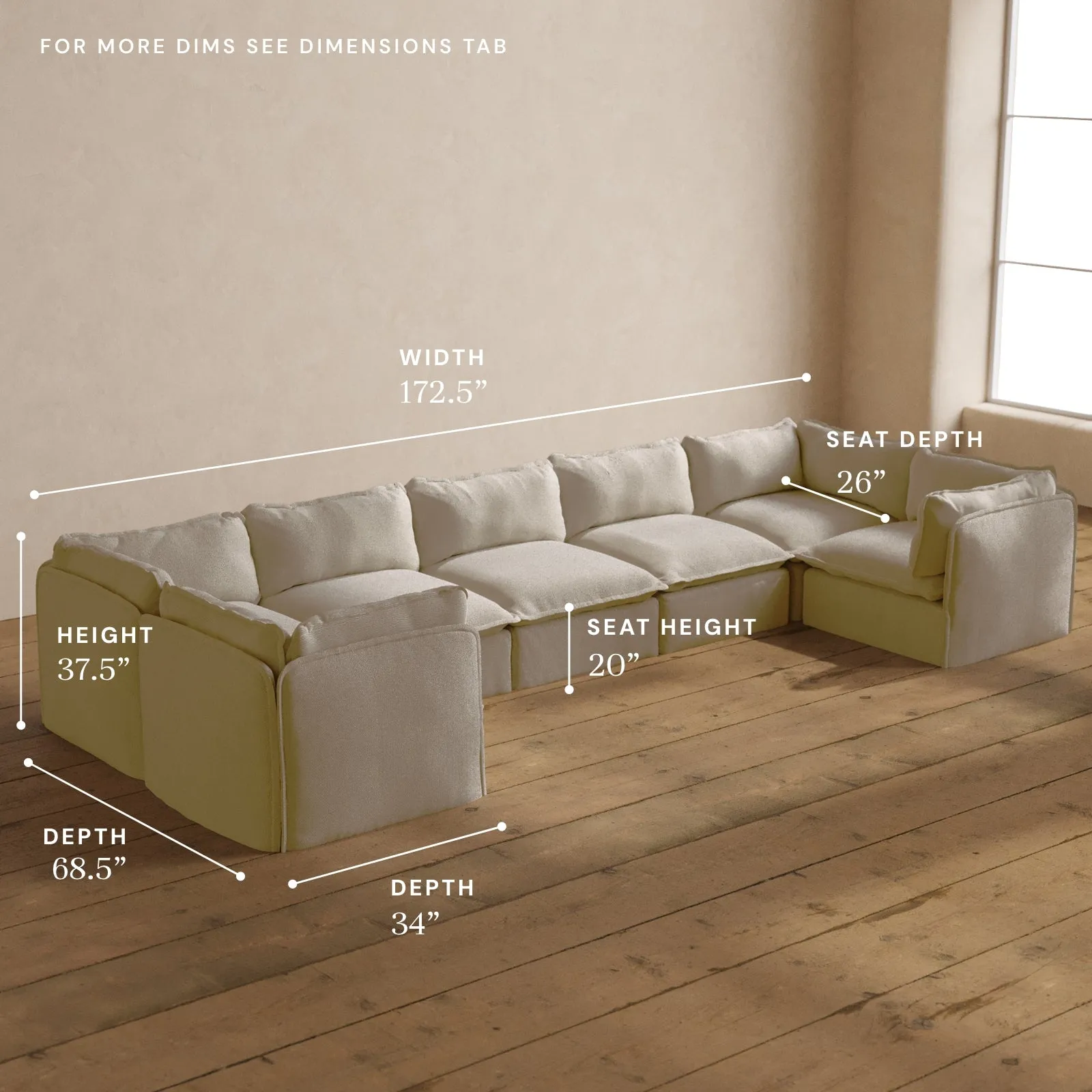 Modular Washable 7-Seater U-Sectional in Powder | Memorix  Seat | Contour Pillow
